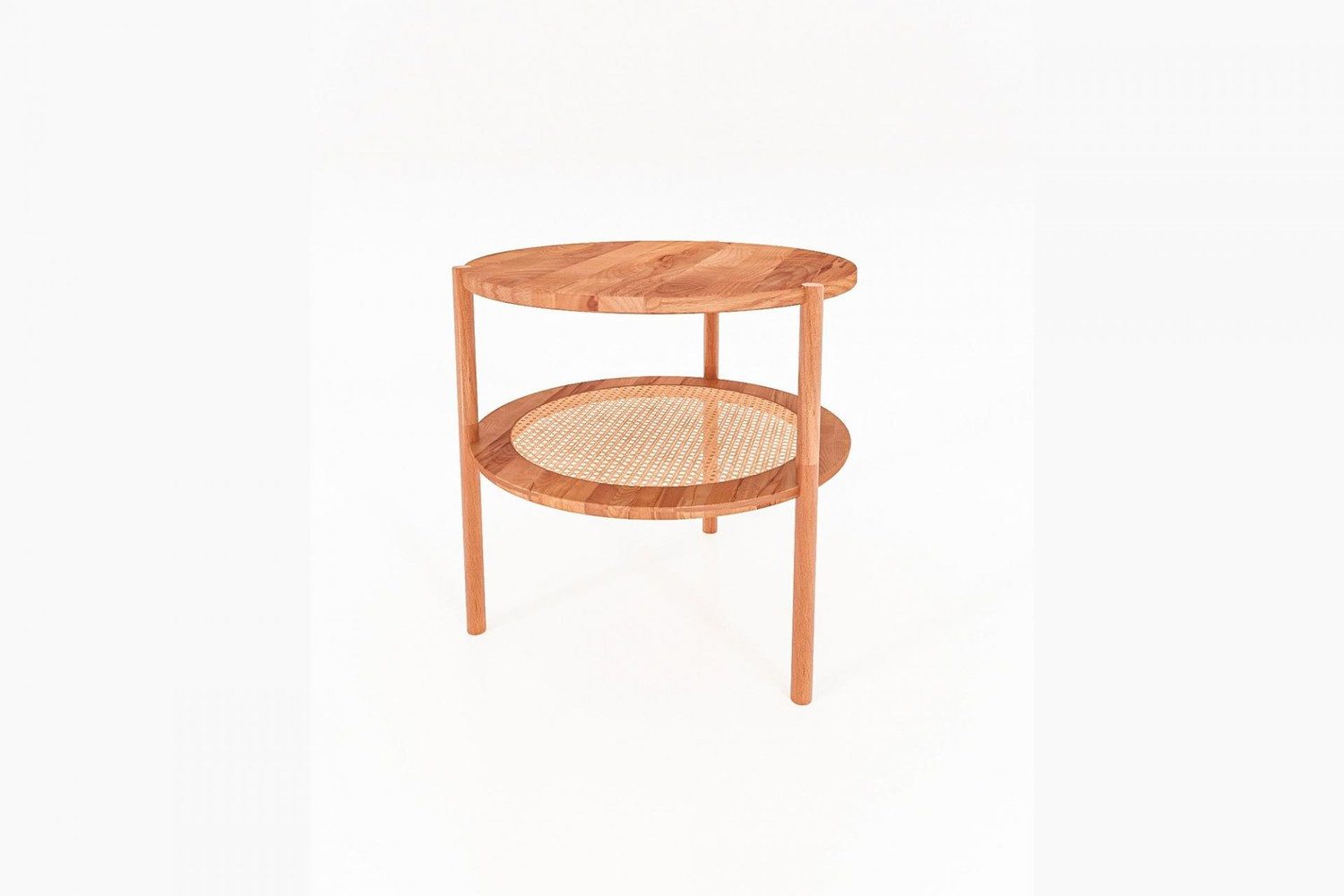 Natur24 Couchtisch Couchtisch Zola rund Kernbuche massiv und Rattan Durchmesser 50cm