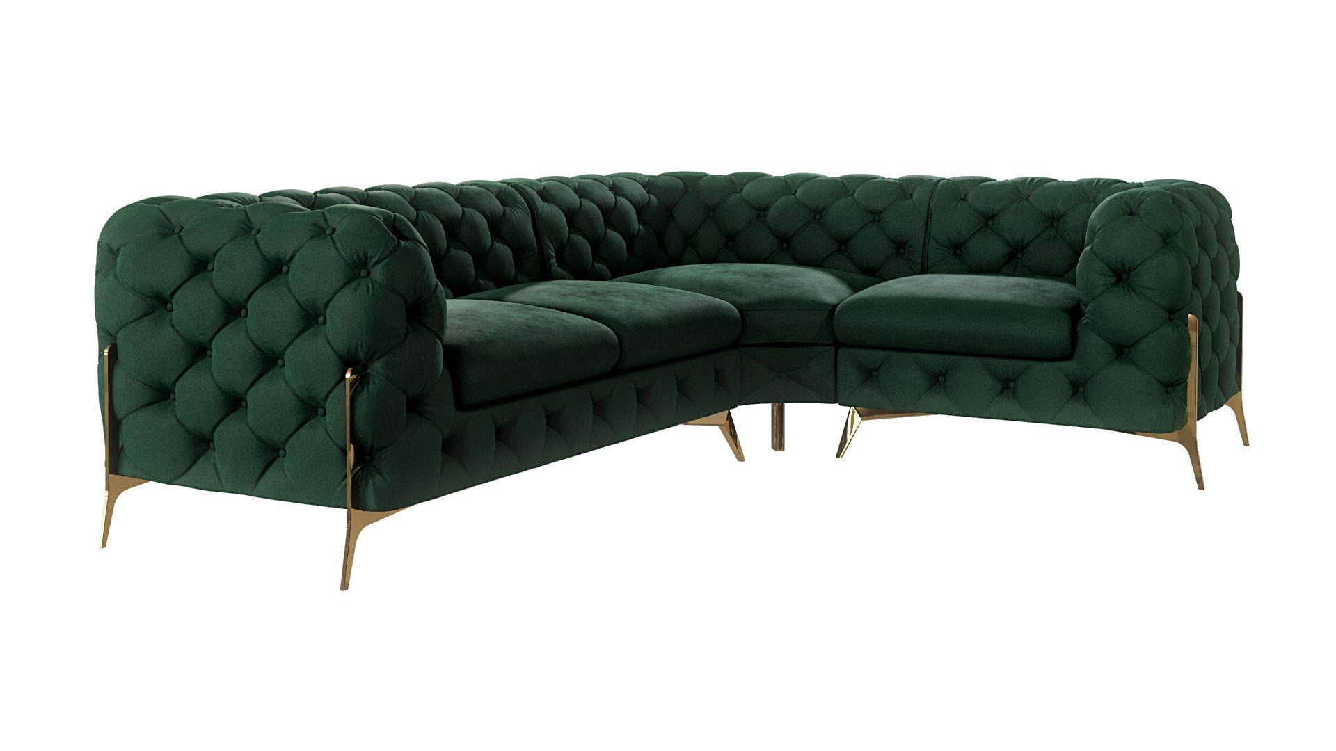 S-Style Möbel Ecksofa Chesterfield Ashley mit Goldene Metall Füßen, Die Eckeinheit kann entweder rechts- oder linkshändig sein, mit Wellenfederung Flasche Grün | Ecksofas