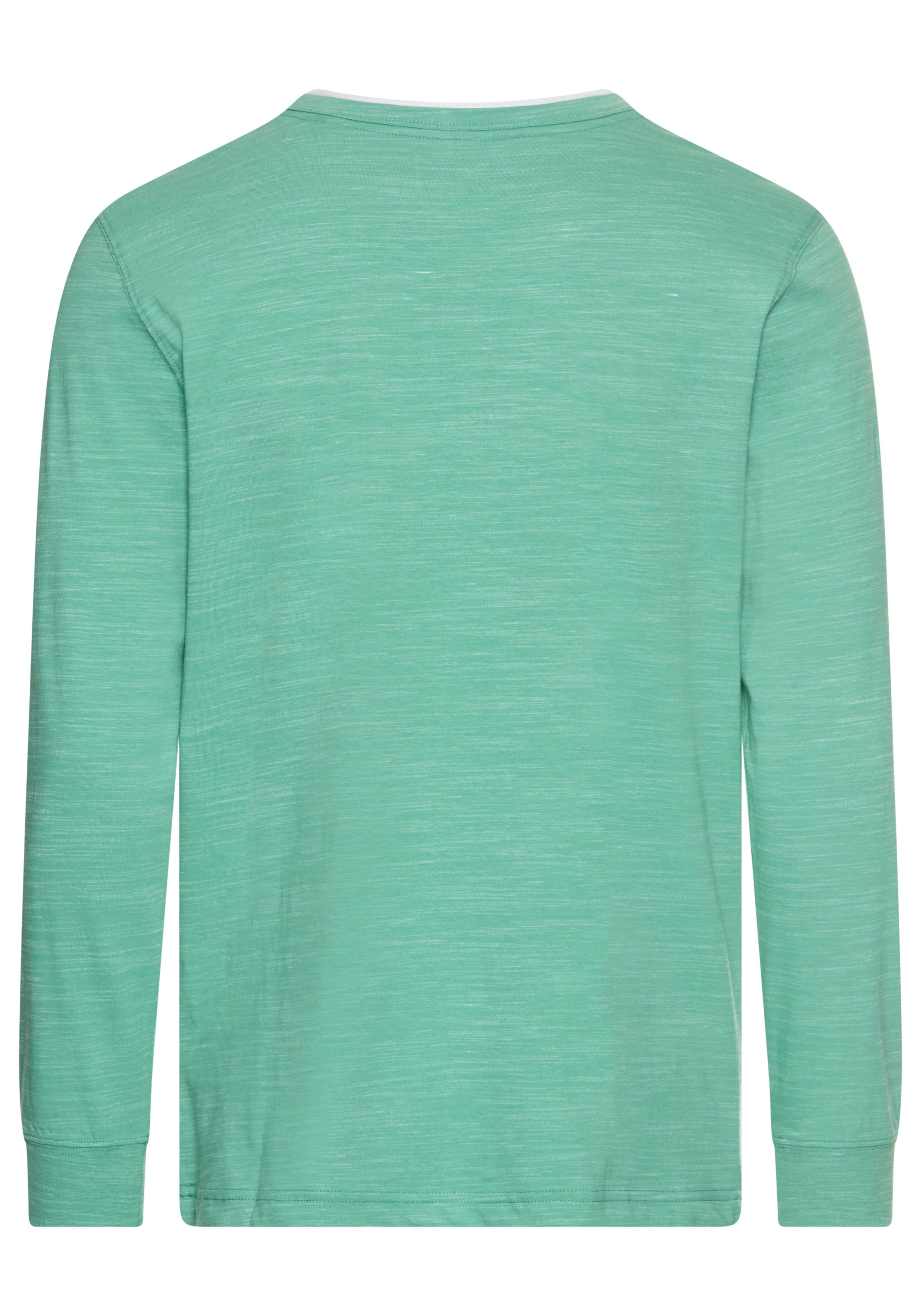 DELMAO Henleyshirt Langarm, melierte Optik, Henleykragen, aus Baumwollmischung