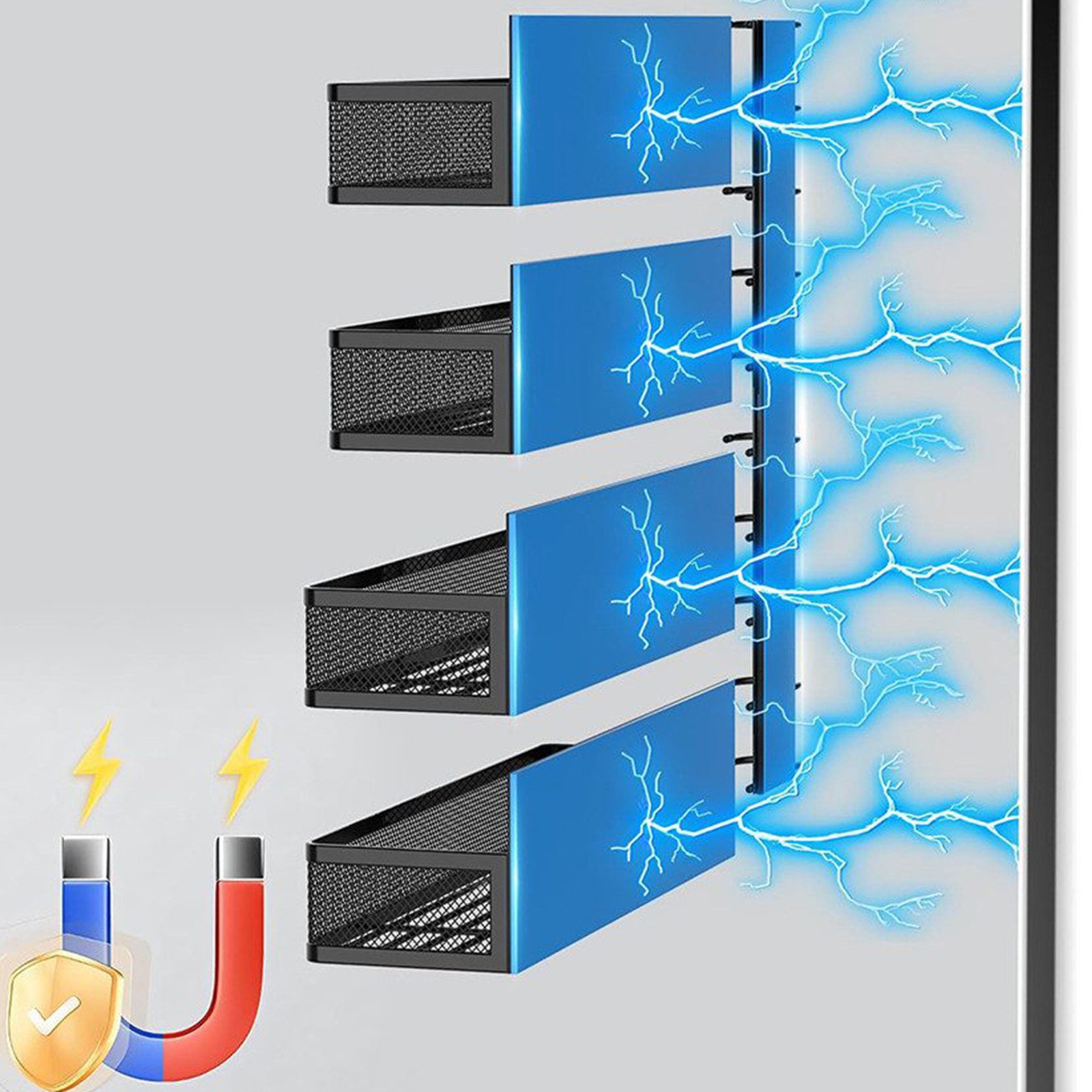 SURFOU Regal Magnetisches Gewürzregal, Kühlschrank-Organizer, 4 Stück, Metall, Kühlschrank Magnet Organizer mit beweglichen 4 Haken, Ohne Bohren – Bild 4 von 5