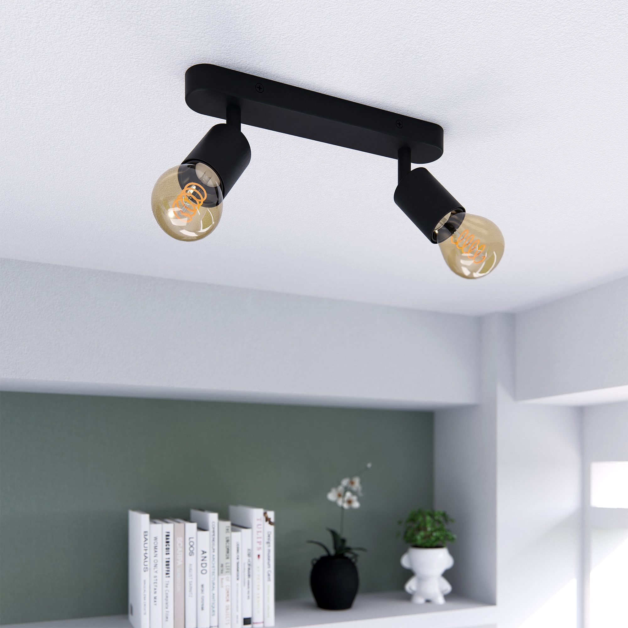 linovum LED Aufbaustrahler AWORA Deckenleuchte 2flammig schwarz mit LED extra warmweiß 1700K Spot, Extra Warmweiß