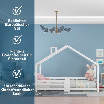 PHOEBE CAT Kinderbett (Hausbett mit Schornstein), mit Rausfallschutz und Lattenroste, aus Kiefernholz, 90x200 cm