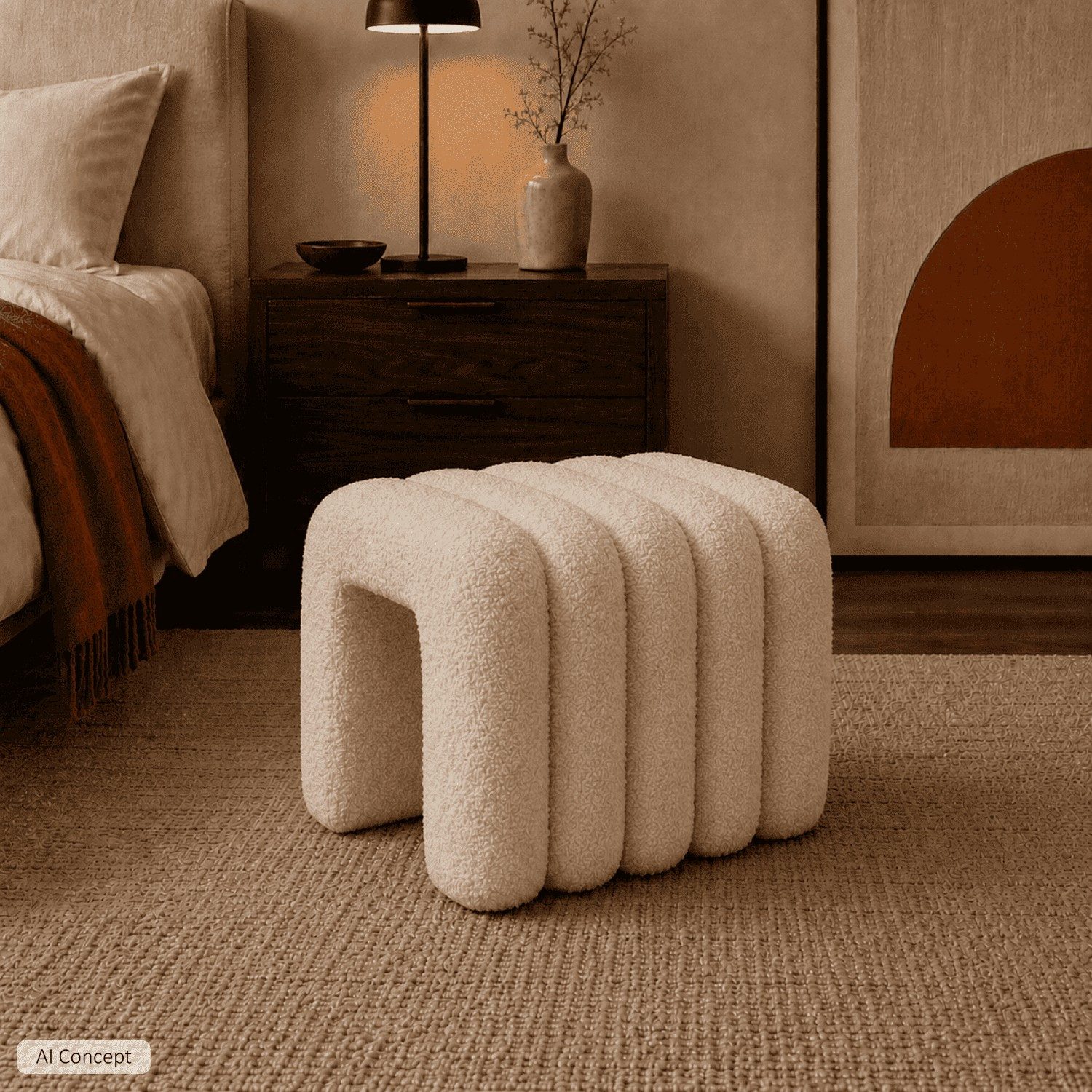 Lookway Pouf Pouf RIBA aus Bouclé-Stoff mit dekorativer Form – Bild 2 von 4