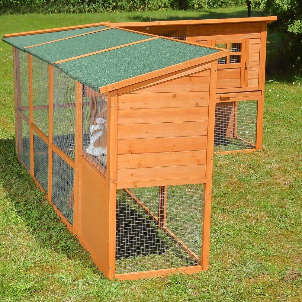 Melko Hühnerstall Freigehege Hühnerstall Holz Braun Kaninchenstall Freilauf XXL Käfig, 2 Etagen