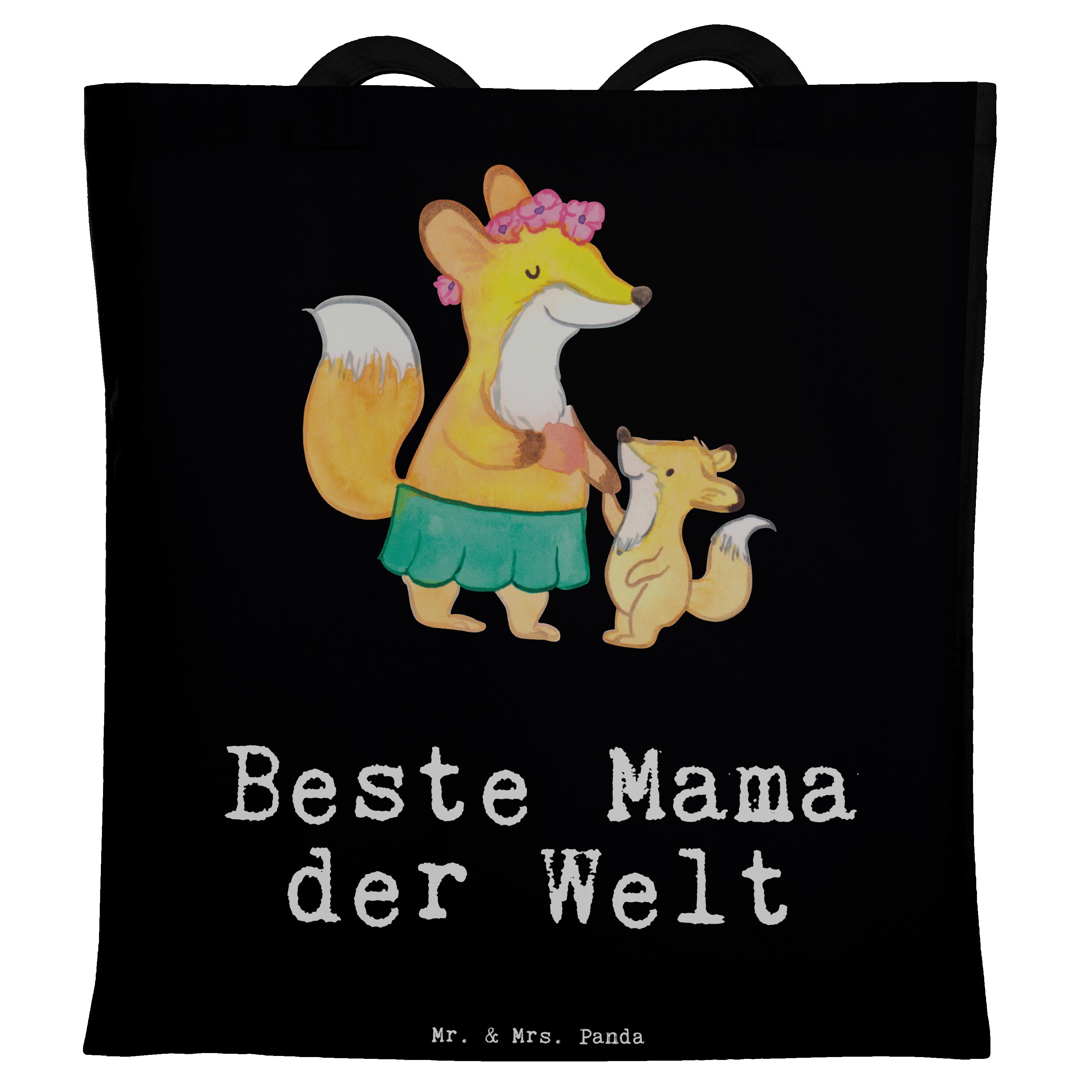 Mr. & Mrs. Panda Tragetasche Fuchs Beste Mama der Welt - Schwarz - Geschenk, Beuteltasche, Einkauf (1-tlg)