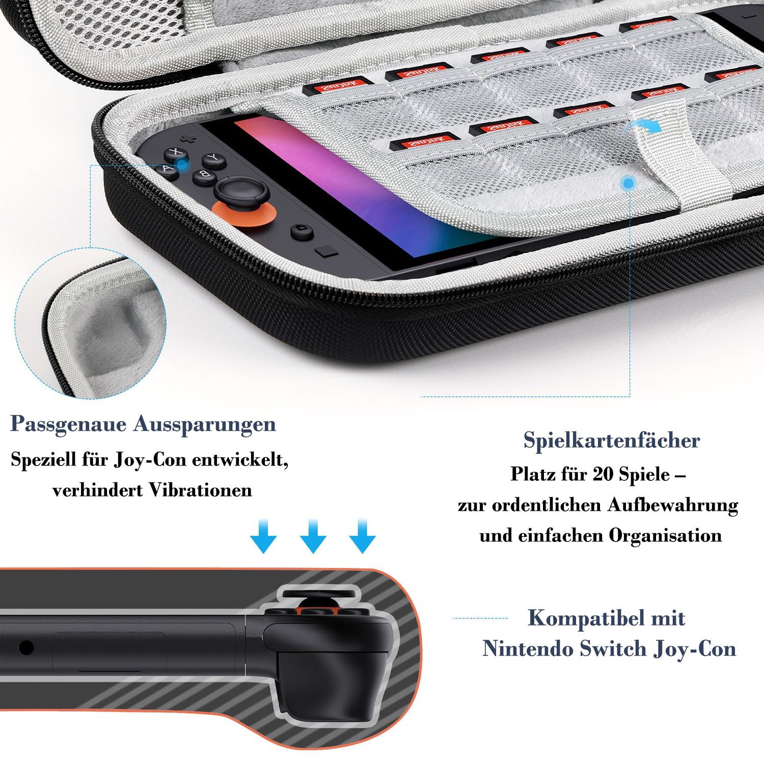 SURFOU Nintendo-Schutzhülle Tasche für Nintendo Switch 2 tasche(2025 Modell) – Hartschalenetui 7,9 zoll, nintendo switch 2 tasche mit 20 Spielslots, Kompakt & tragbar, Doppelreißverschluss, Rundum-Schutz unterwegs