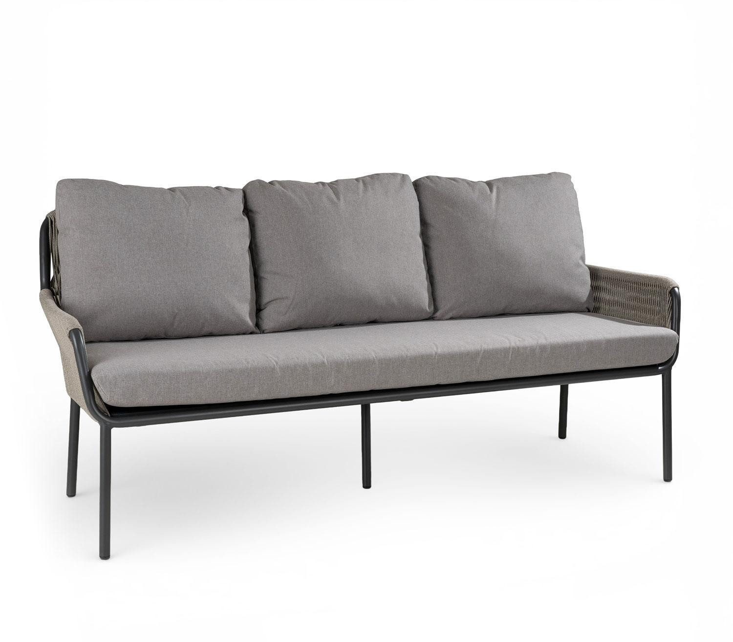 Outdoor Gartenbank COMO, Anthrazit, Beige, Grau, Aluminiumgestell, Olefin, Seilbespannung, mit Kissen, B 198 x H 86 x T 59 cm