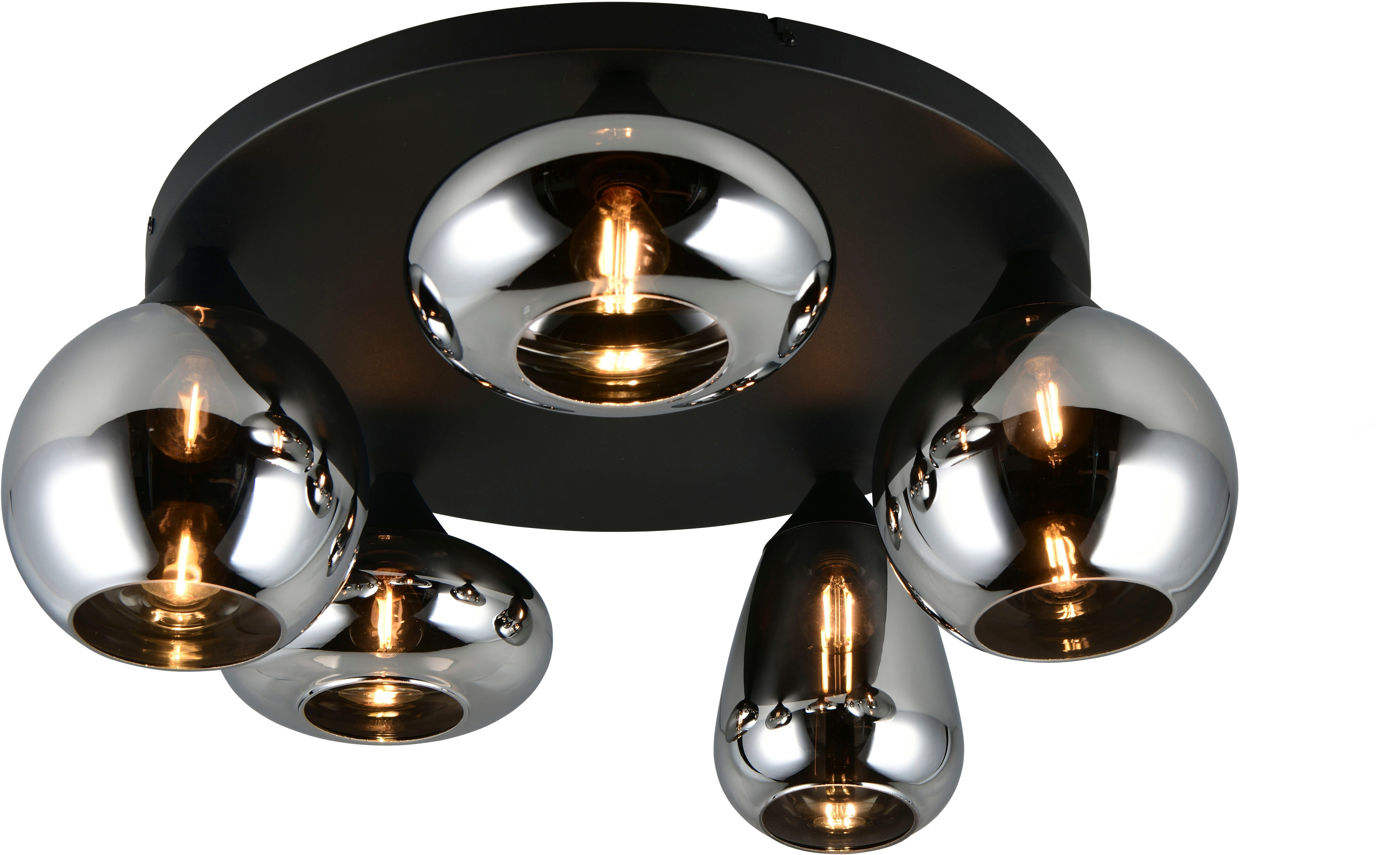 TRIO Leuchten Deckenleuchte Lumina, Deckenlampe 5-flammig mit Glasschirm, exkl 5x E14, max 10W, Leuchtmittel wechselbar, warmweiß - kaltweiß, Ø 64 cm Höhe 25 cm, spiegelnde Glas Лампыschirme in 3 modernen Formen