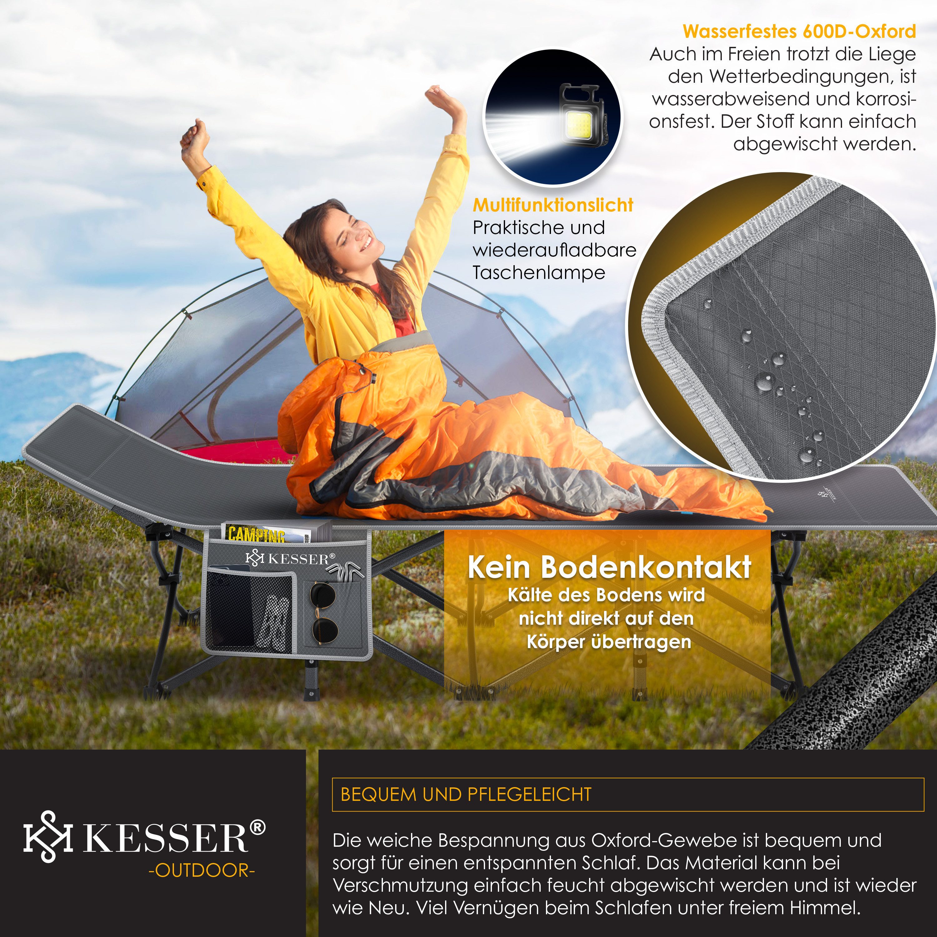 KESSER Campingliege Campingbett Feldbett Klappbar Klappbett Campingliege
