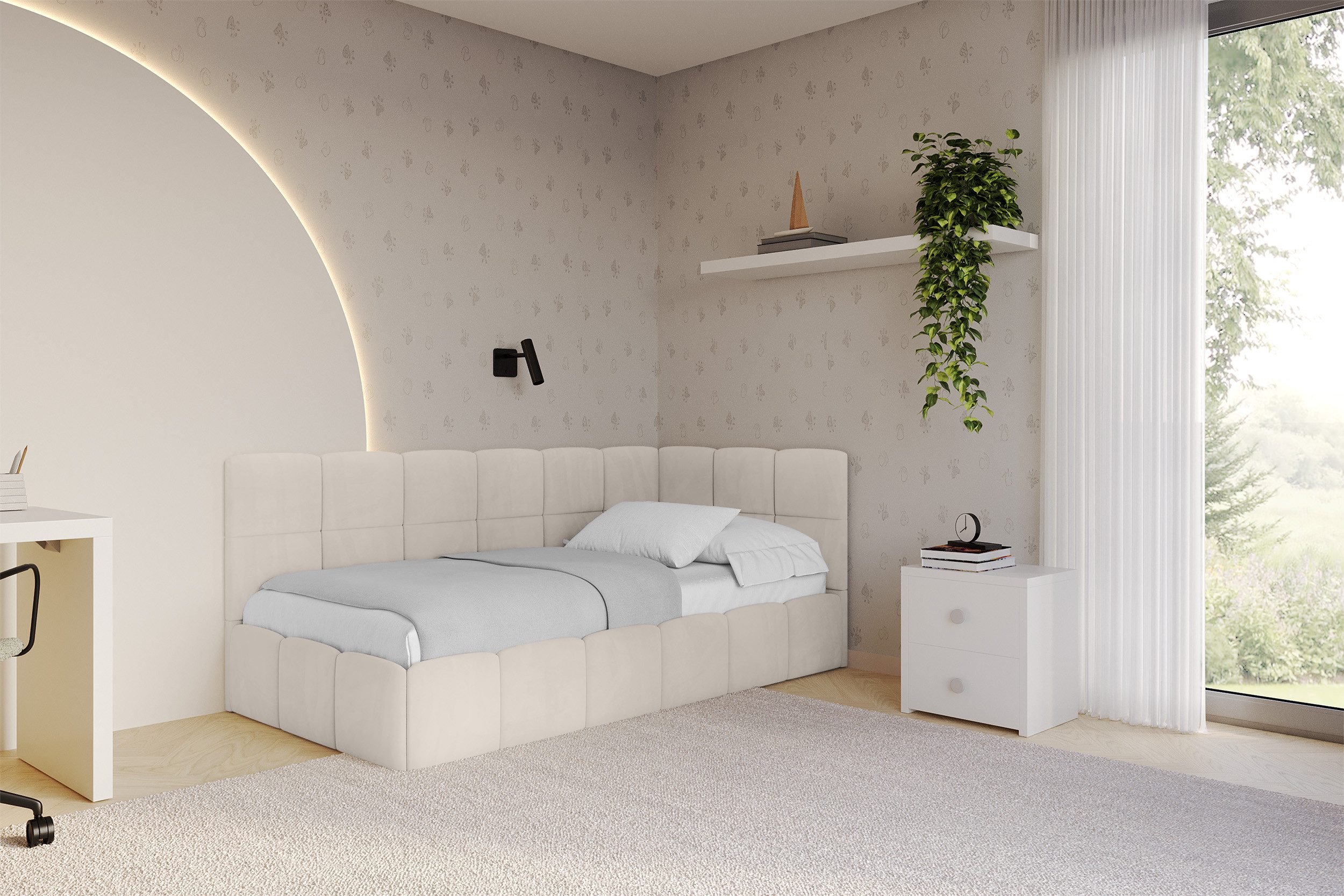ALTDECOR Jugendbett LIVY (Jugendbett mit Bettkasten und Lattenrost, Polsterbett ohne Matratze), Einzelbett mit Stauraum, Bett mit Kopfteil
