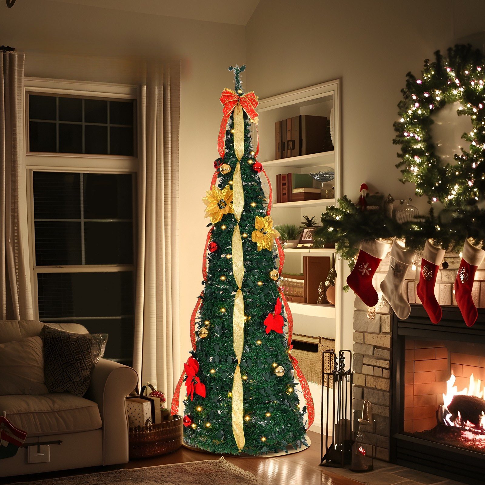 LALAHO Künstlicher Weihnachtsbaum 180cm Pop-up-Weihnachtsbaum mit 80 LED Be günstig online kaufen