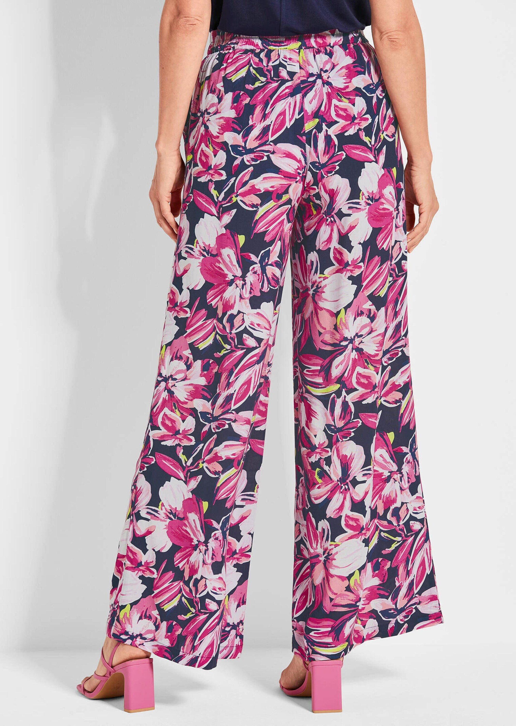 GOLDNER Schlupfhose Elegante Hose VERA mit Blütendruck Weite Hose mit floralem Muster und Dehnbund
