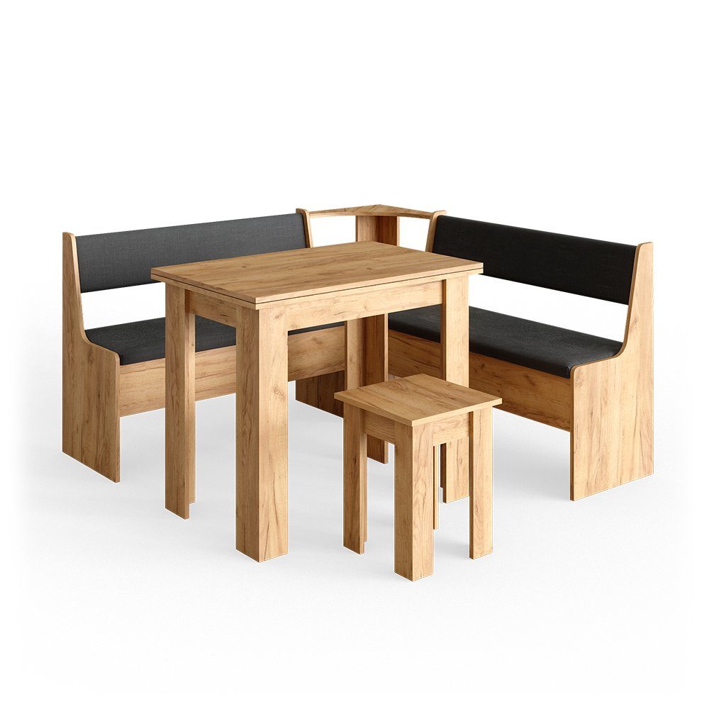 Vicco Sitzgruppe Roman, Goldkraft Eiche/Anthrazit, 150 x 150 cm mit Tisch, (Set, 5-tlg., 5-er Set), bequeme Polsterung