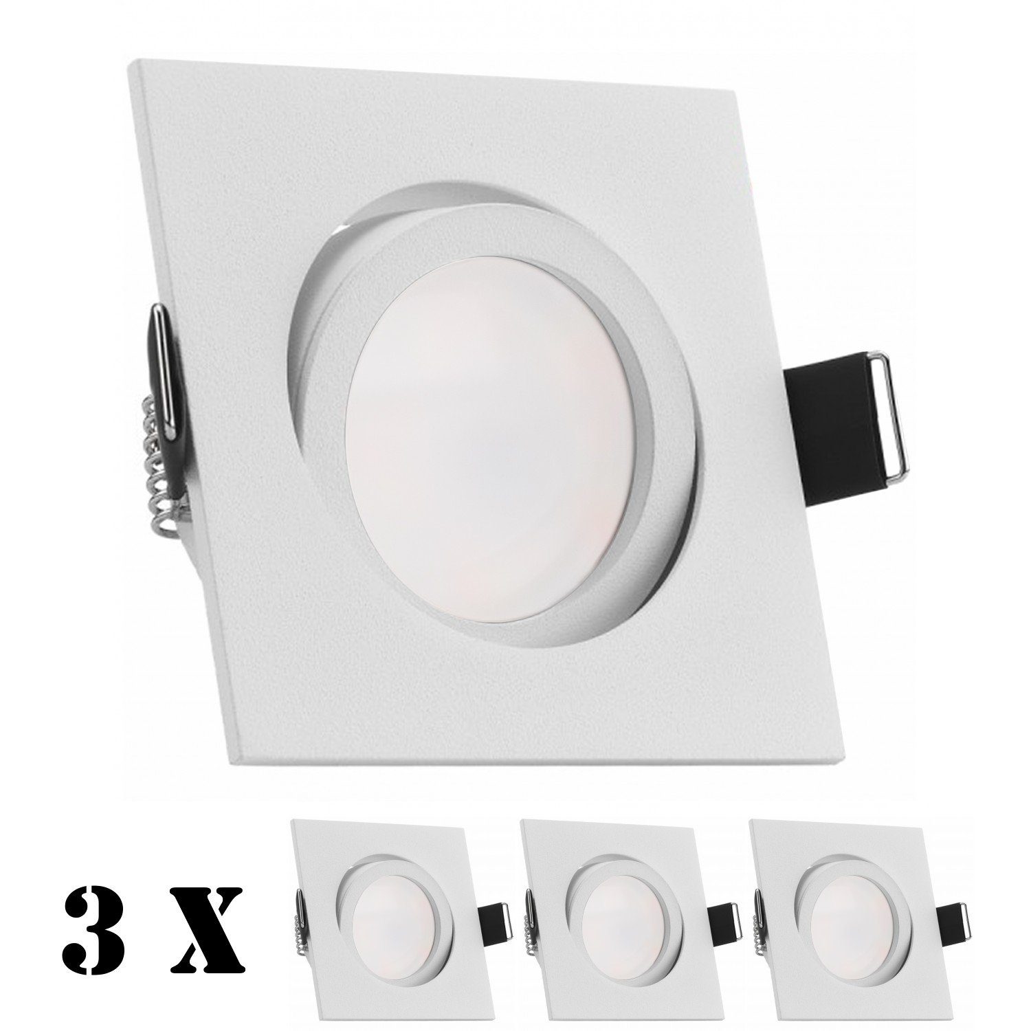 LEDANDO LED Einbaustrahler 3er LED Einbaustrahler Set extra flach in weiß matt mit 5W Leuchtmitte