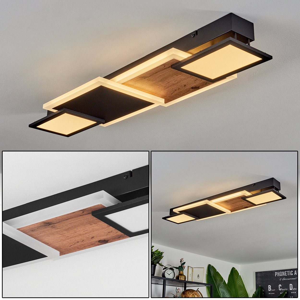 Länge Schwarz/Holzoptik/Weiß, hofstein 3000 1xLED Lumen, Deckenleuchte 72cm, Kelvin, Deckenlampe 30 in Metall/MDF/Kunststoff aus »Pale« 1850 Watt