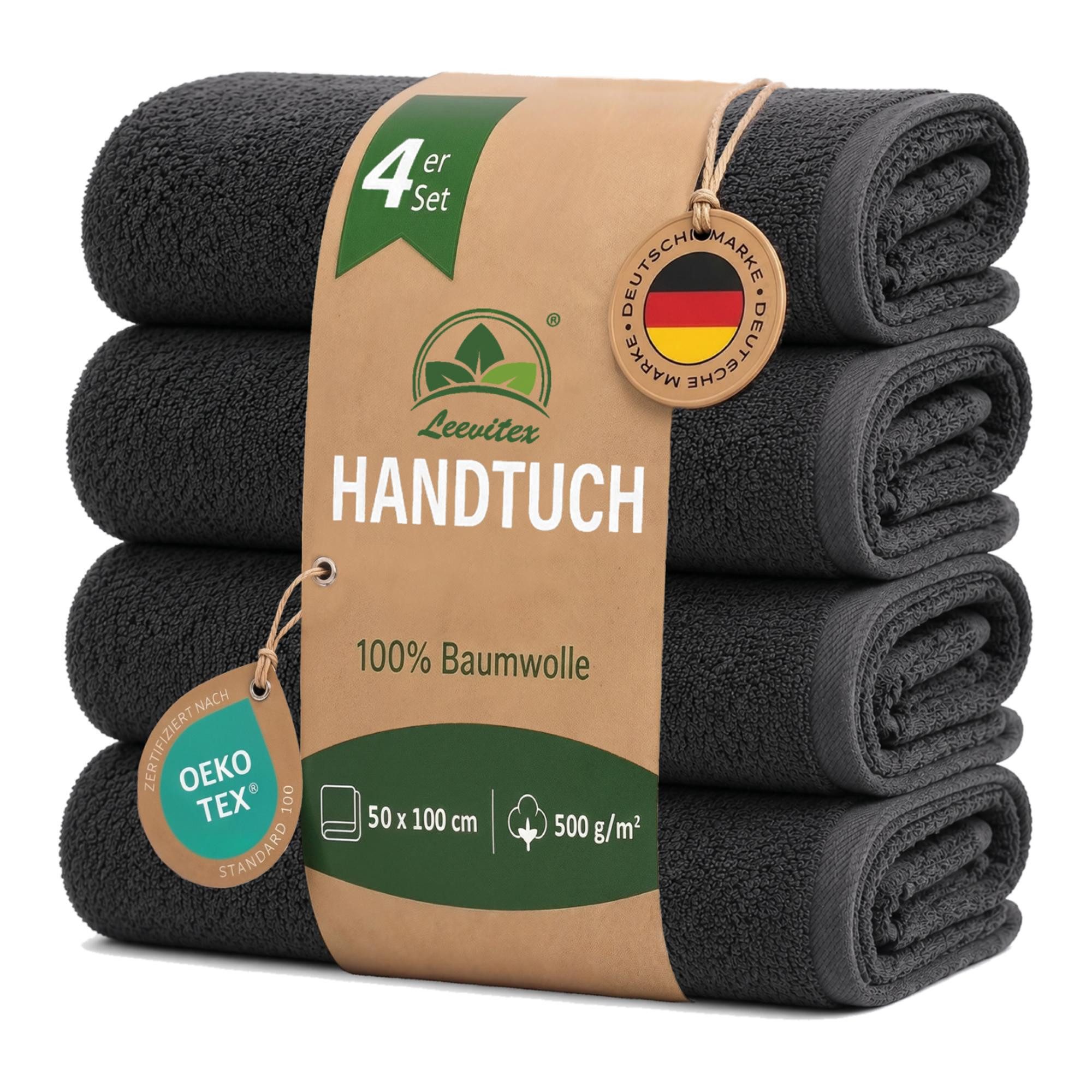leevitex® Handtücher 4er-Set, 50 × 100 cm, aus 100% Baumwolle, Frottee (Set, 4-St), OEKO-TEX® STANDARD 100 zertifiziert und hochwertig verarbeitet