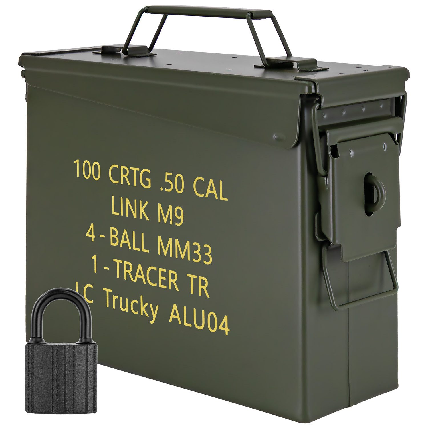 Aufbewahrungsbox Munitionsbox mit Schloss Box Metallkiste 28x10x22 cm Metall Grün