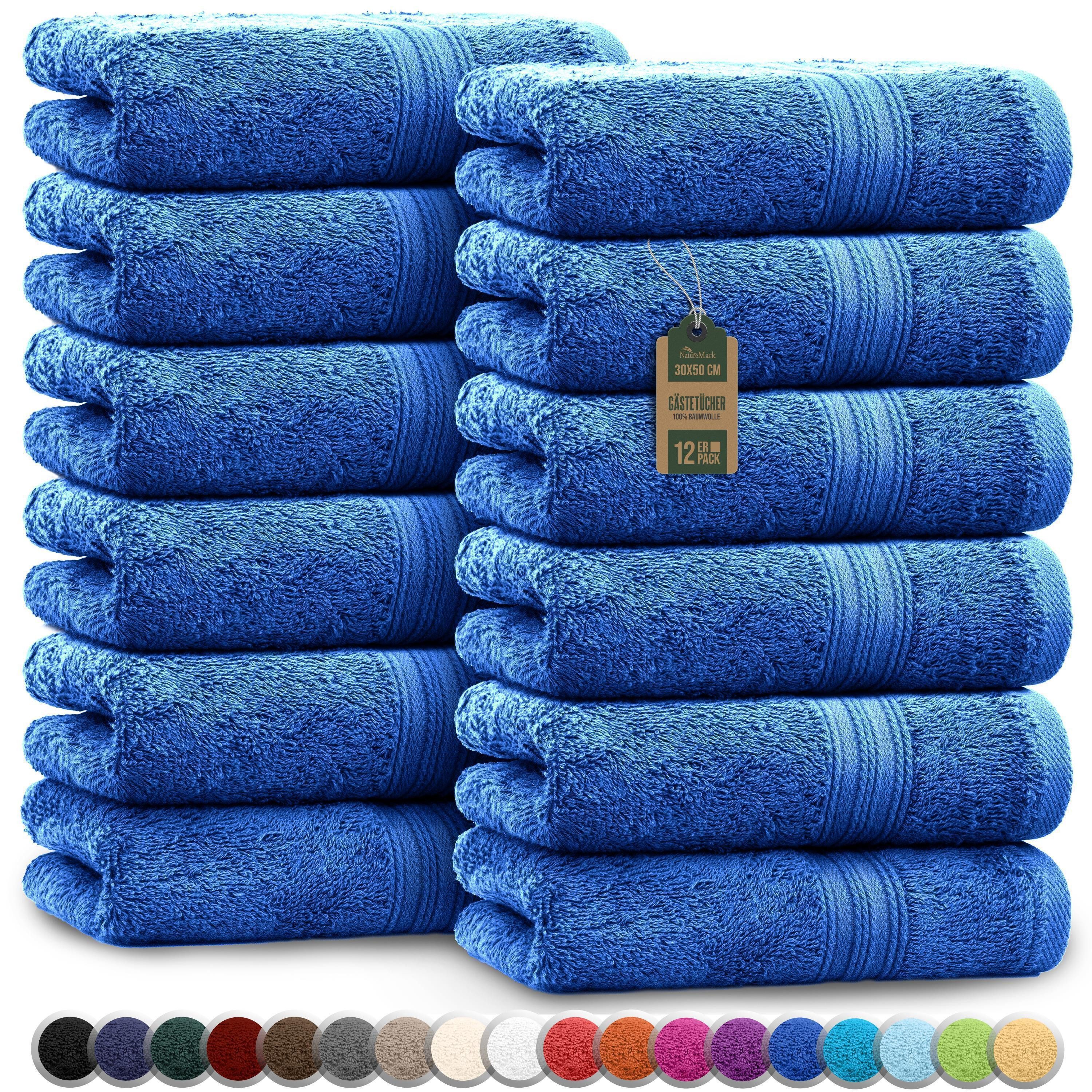 NatureMark Gästehandtuch Gästetuch 500gsm, 100% Baumwolle (12-St), Gästehandtuch Premium Qualität, 30x50cm, Royal blau