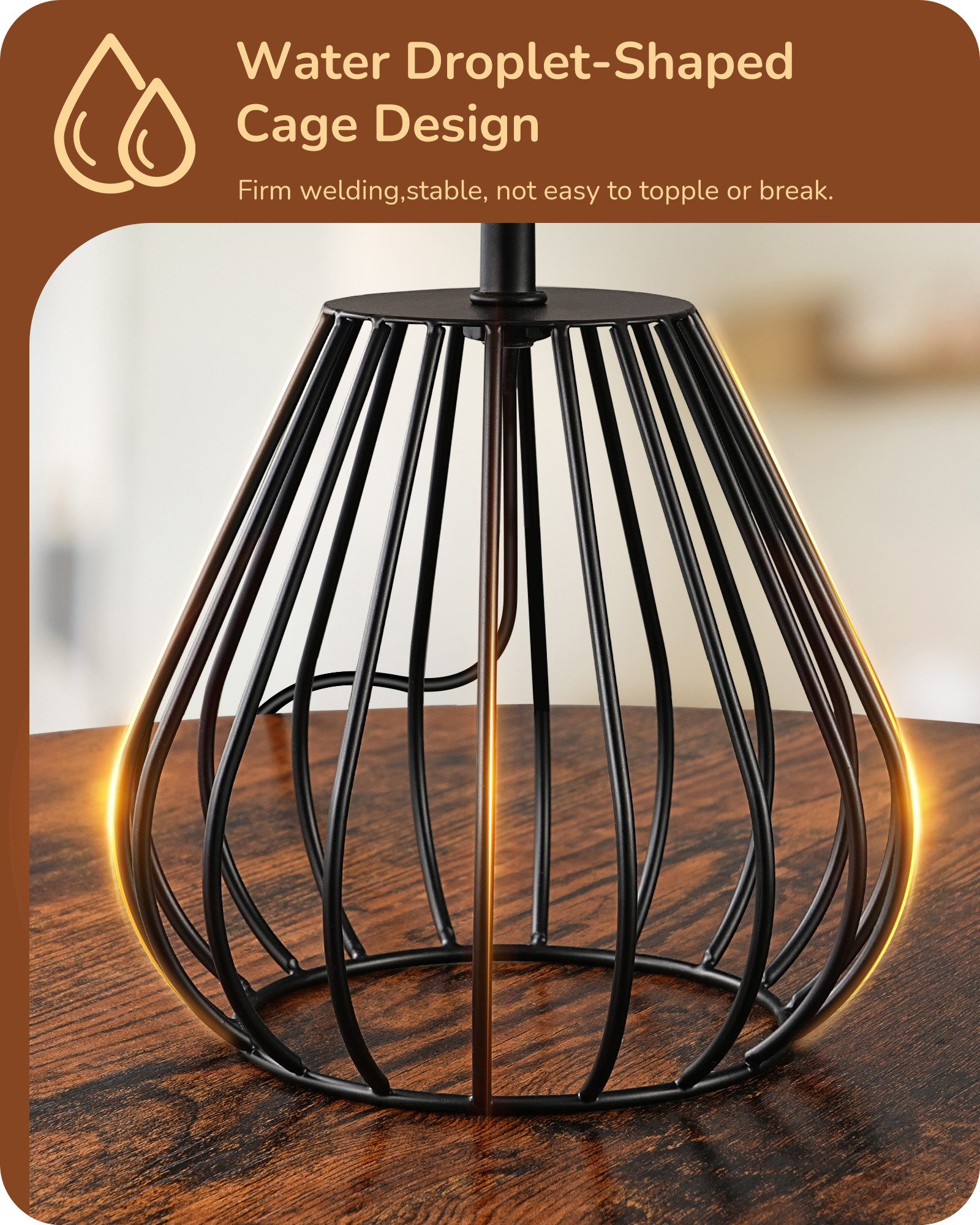 EDISHINE Nachttischlampe Dekolampe H29 cm mit Metallfuß, LED wechselbar, 2700 K Warmweiß, Vintage Tischleuchte mit E14 Leuchtmittel