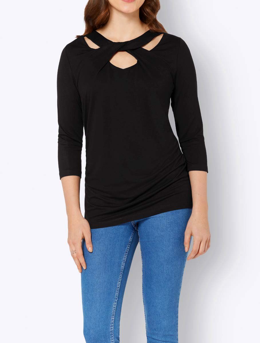 Ambria T-Shirt AMBRIA Damen mit Cut-Outs, schwarz Jerseyshirt