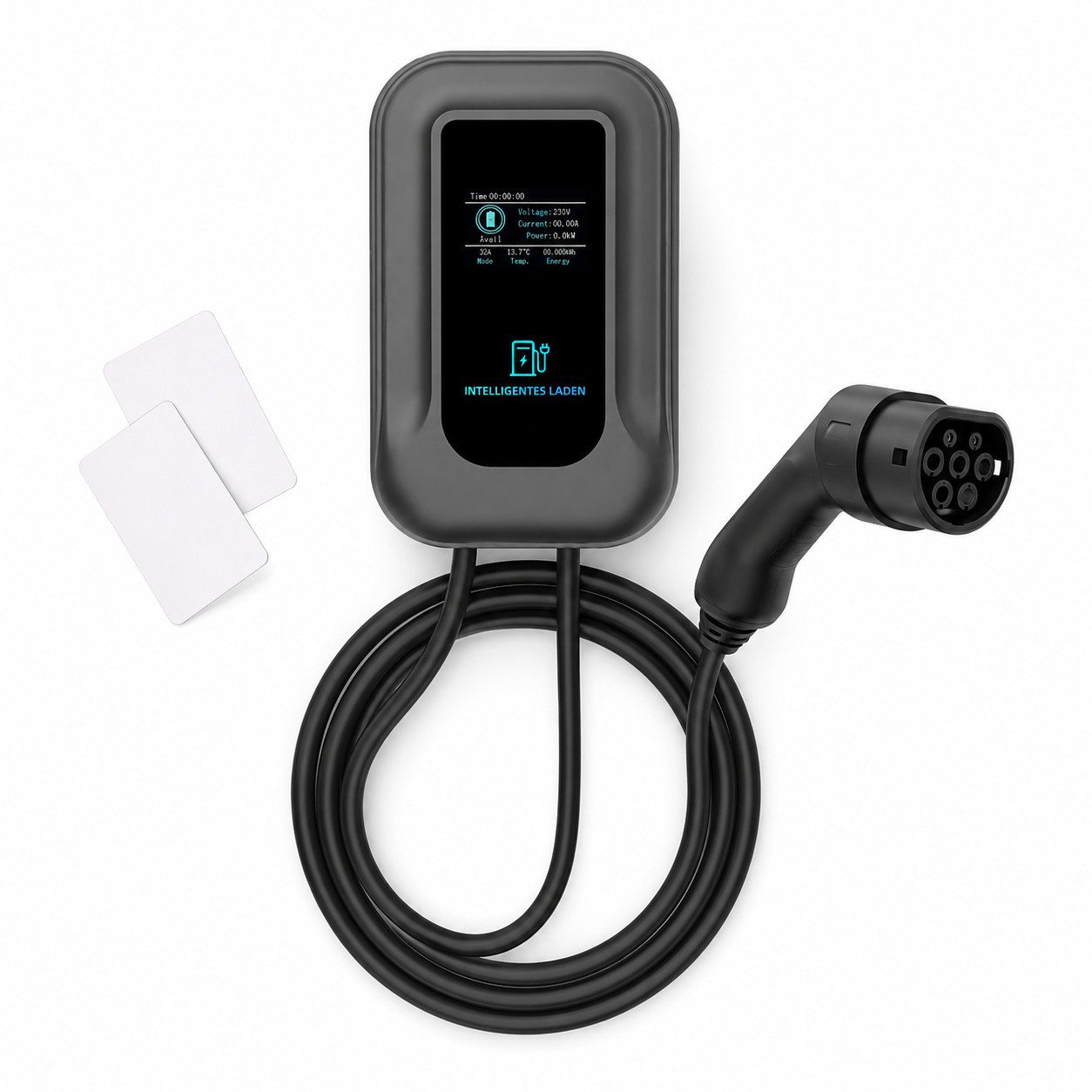 Tekoo Elektroauto-Ladestation 7kW, 1-Phasig, Typ 2 Kabel 5m, App & RFID, Wallbox, AC-Ladestation 7kW / 32A, 1, Komplettset, Inklusive Ladekabel und 2 RFID-Karten, 7kW Schnellladung, Smarte App-Steuerung, IP55 Wetterfest