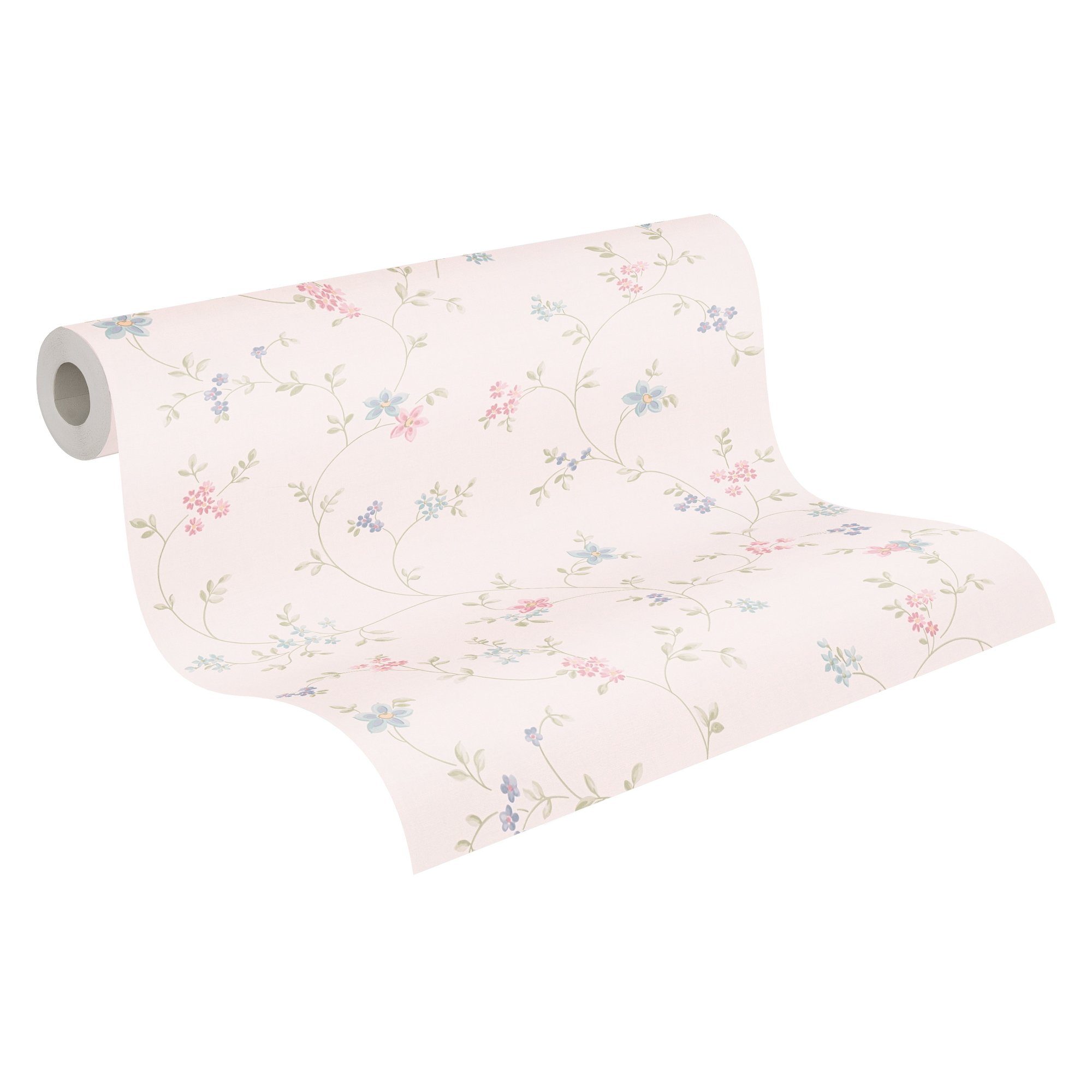 A.S. Création Vliestapete Landhaustapete mit Blümchen, leicht strukturiert, gemustert, matt, neutral, (1 St), Tapete Floral Blumenranke Tapeten Wohnzimmer Schlafzimmer Küche Design