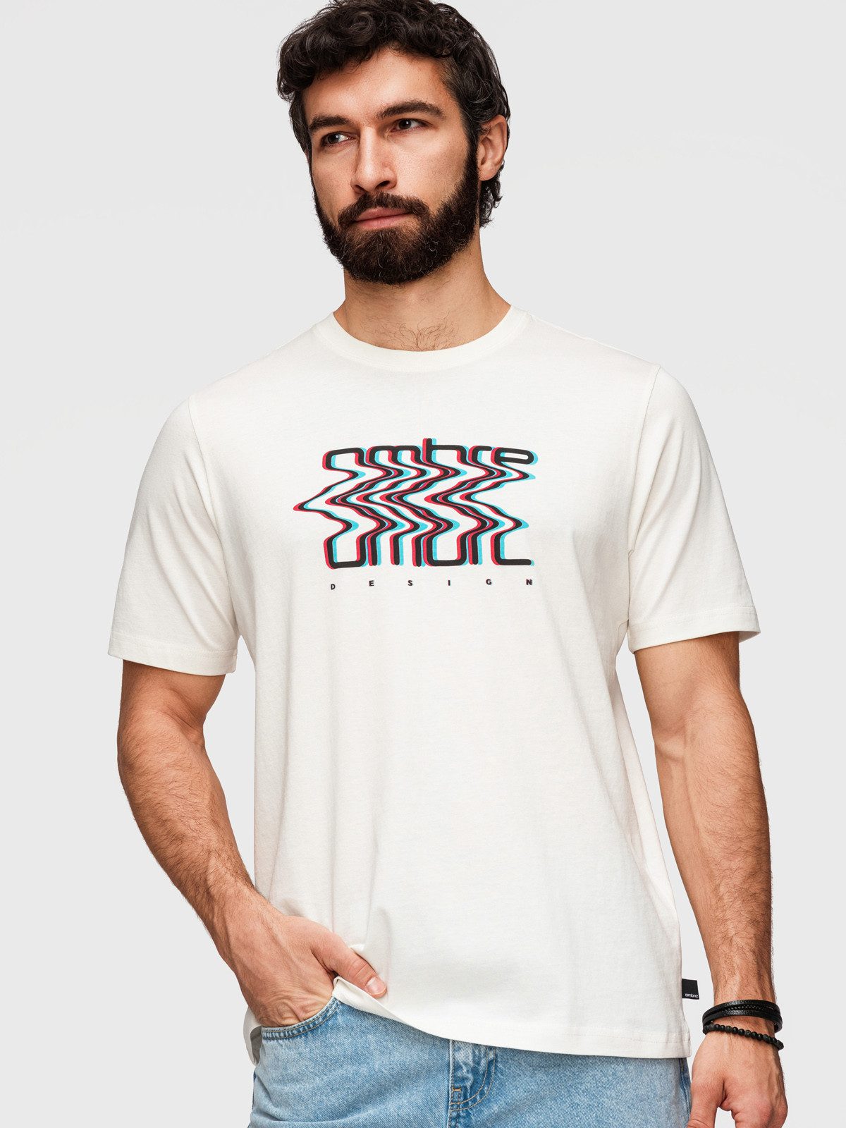 OMBRE T-Shirt Herren T-Shirt mit modernem Print Weiß L (kein Set, 1-tlg)
