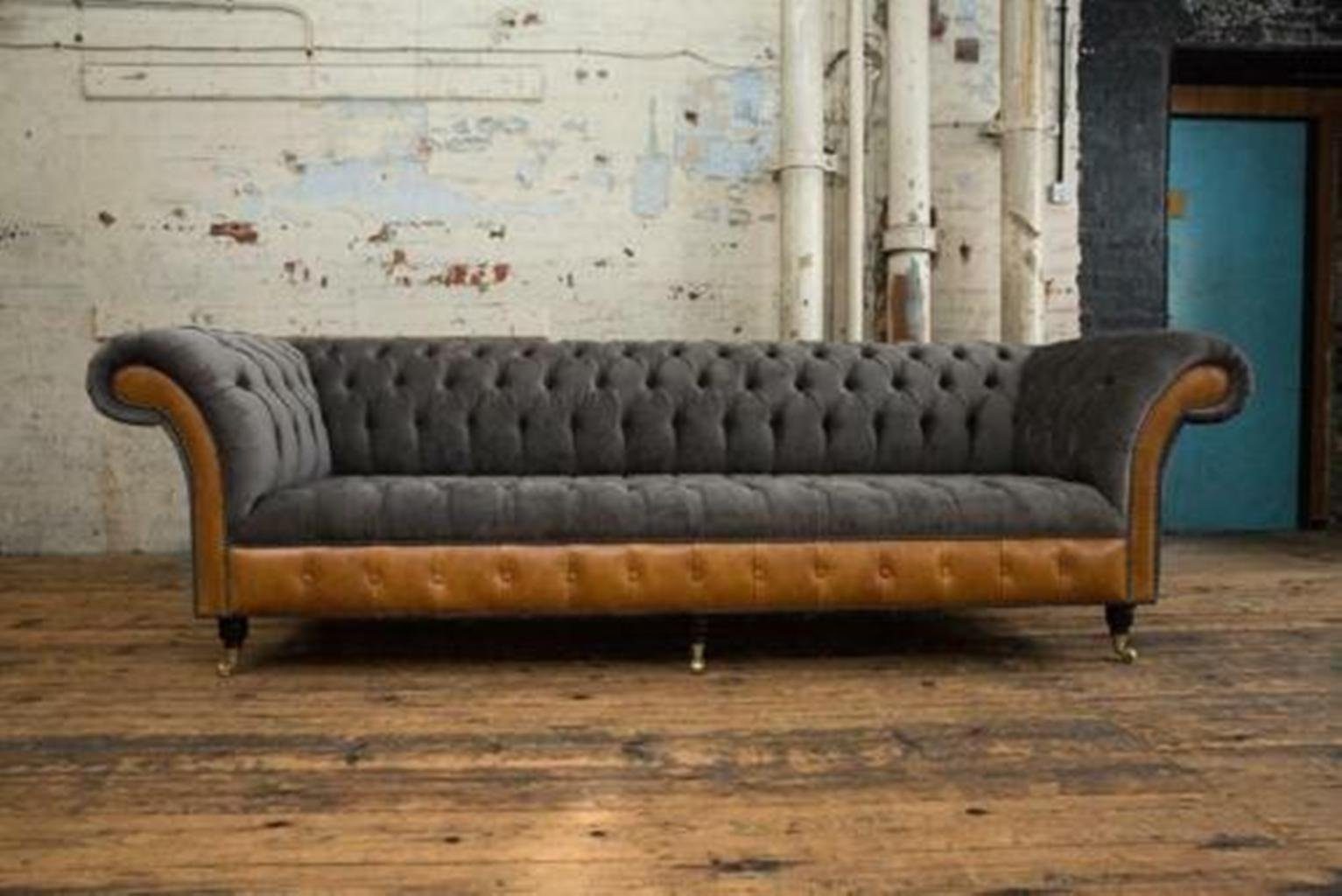 Chesterfield-Sofa, Chesterfield Polster JVmoebel 4 Sitzer Luxus Sofas XXL Sofa Design Leder