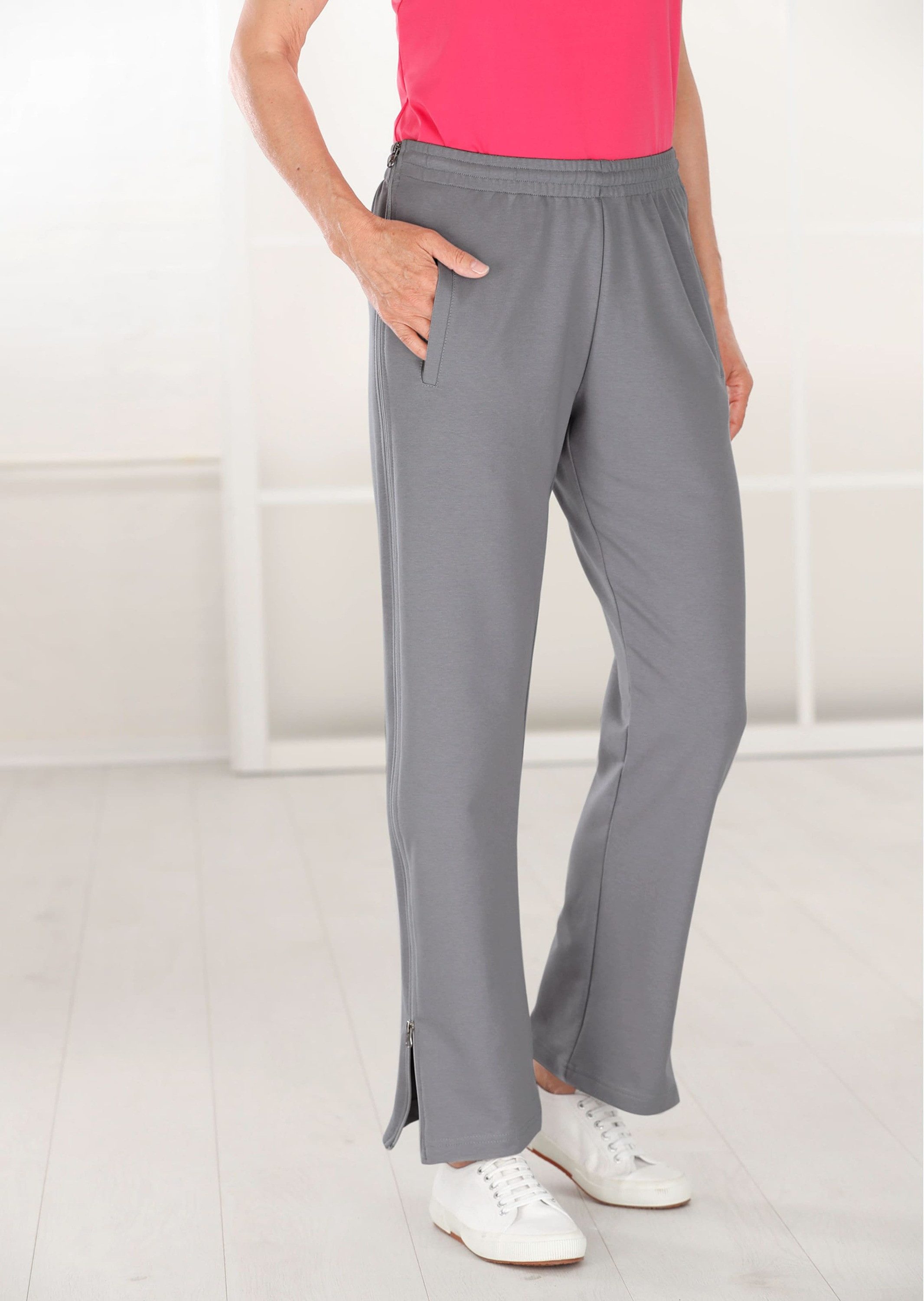 GOLDNER Stoffhose Freizeithose mit Reißverschluss Reha-Hose mit elastischem Bund, Taschen und seitlichem Reißverschluss