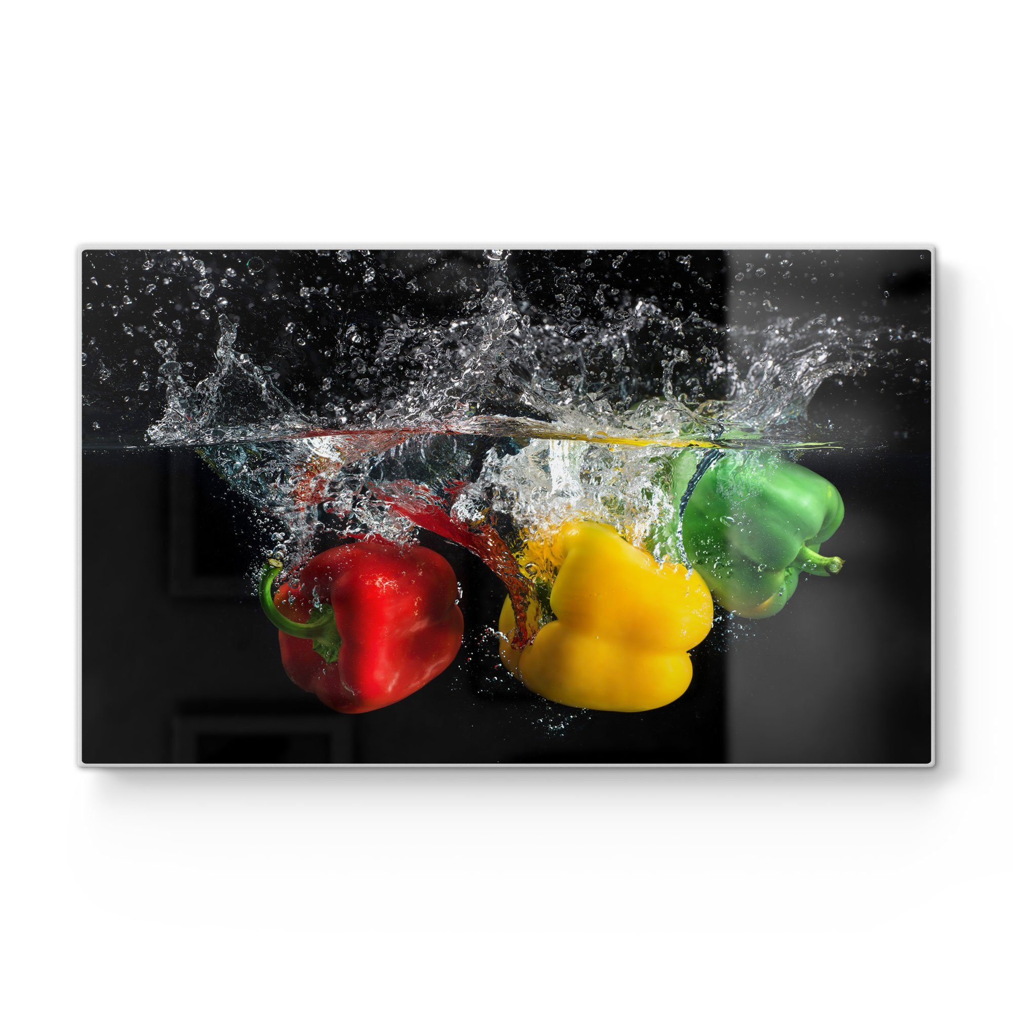 DEQORI Schneidebrett 'Drei Paprika im Wasser', Glas, Platte Frühstücksbrett Schneideplatte