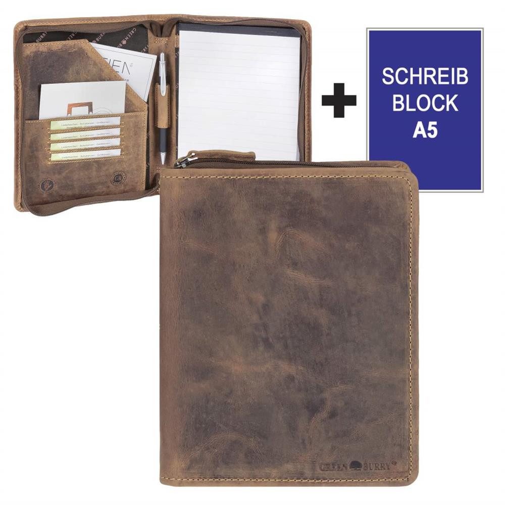 Greenburry Schreibmappe "Vintage" Leder antikbraun Konferenzmappe 18x24cm, A5, Leder