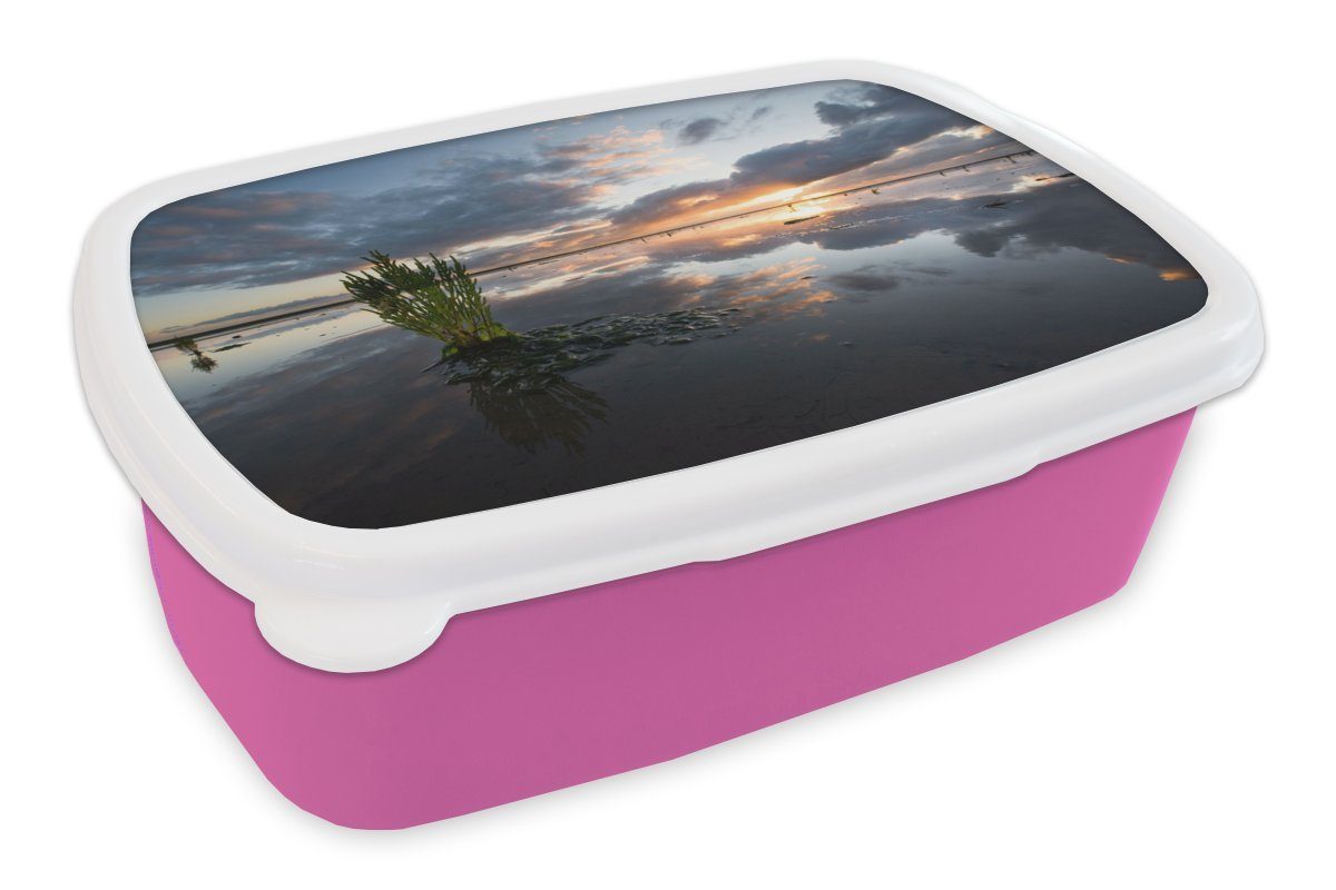 für - Wattenmeer Kunststoff rosa - Sonnenaufgang Brotbox (2-tlg), Lunchbox Erwachsene, MuchoWow Brotdose Kinder, Snackbox, Kunststoff, Wasser, Mädchen,