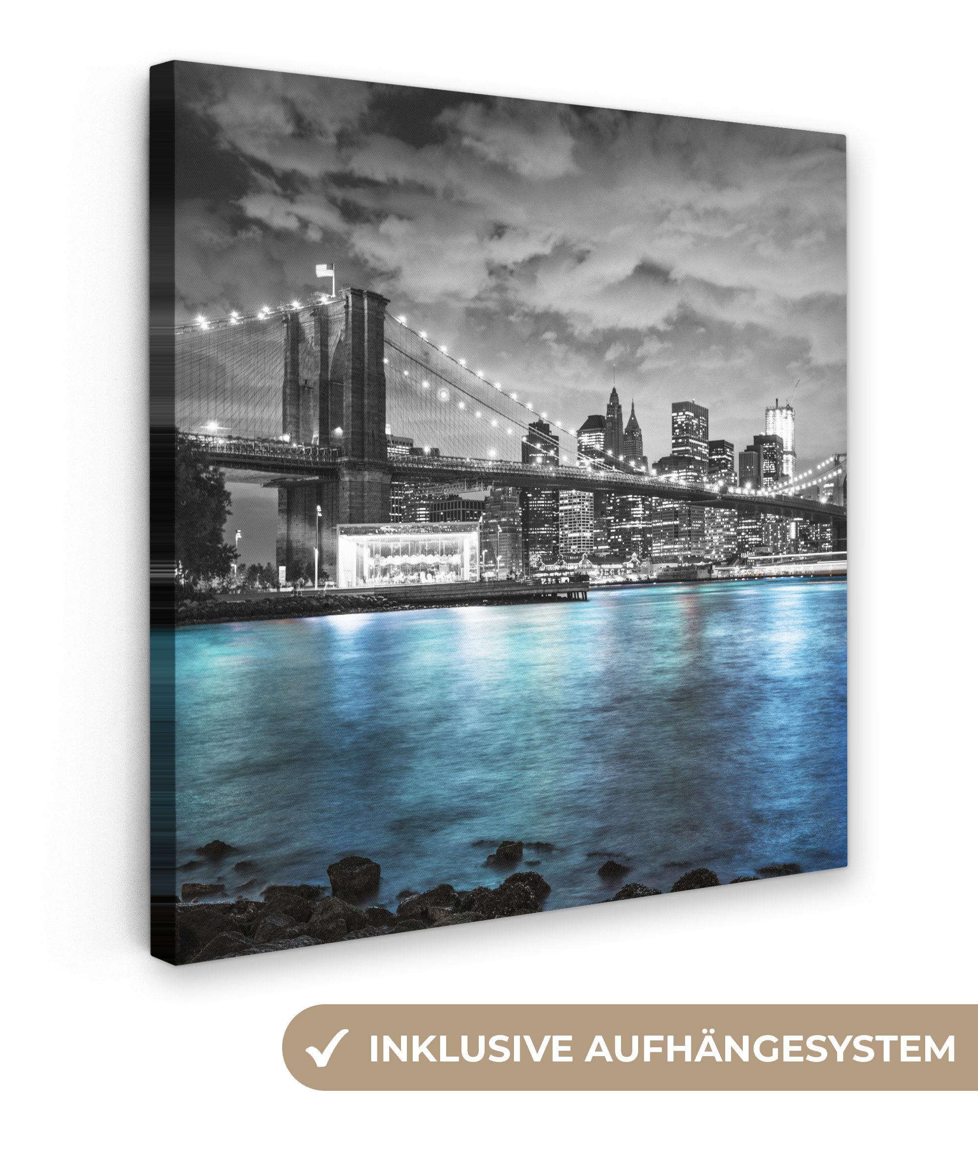 OneMillionCanvasses® Leinwandbild New York - Skyline - Stadt - Blau, Fotodruck (1 St), Leinwand Зображення, Zimmer Wand Bild Аксесуари для будинку 50x50 cm