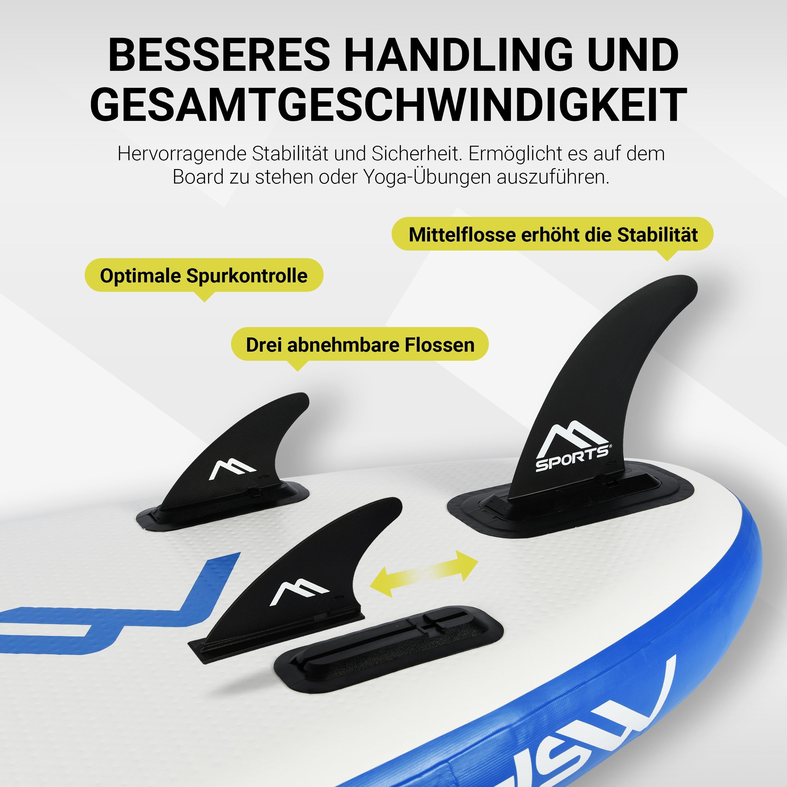 MSports® Blau Up Aufblasbar SUP-Board Inflatable Komplettes Board Stand Paddleboard Zubehör Paddle inkl.