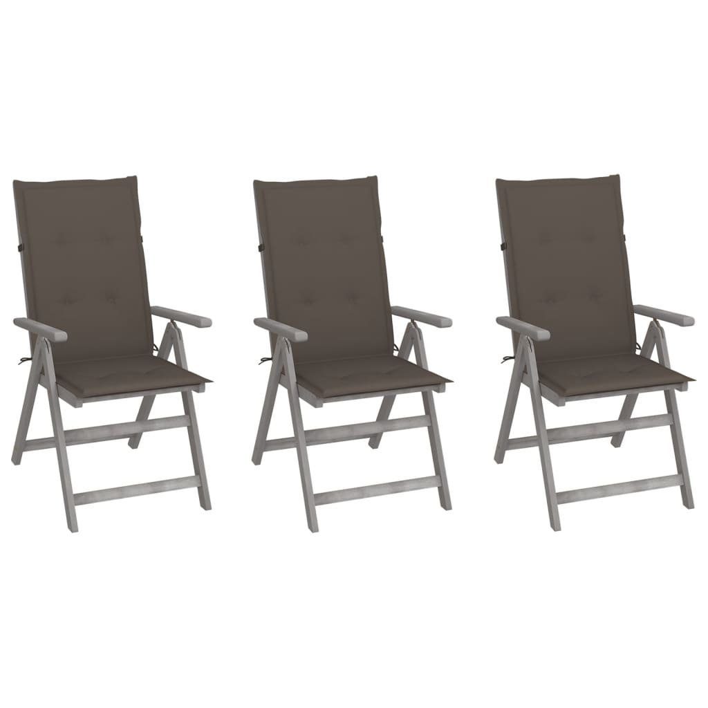 3 vidaXL (3 Massivholz St) Akazie Stk. Auflagen Gartenstühle Gartenstuhl Verstellbare mit