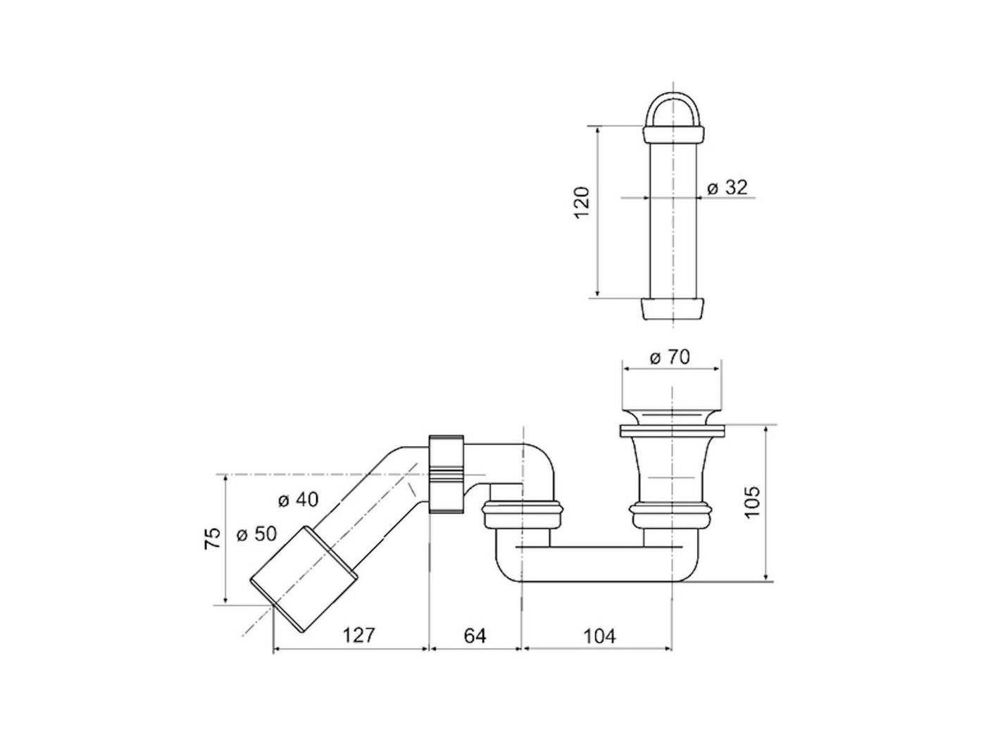 Thumbnail - SANIT Ablaufgarnitur Ablaufgarnitur 826 mit Standrohr, 70 x 120 mm