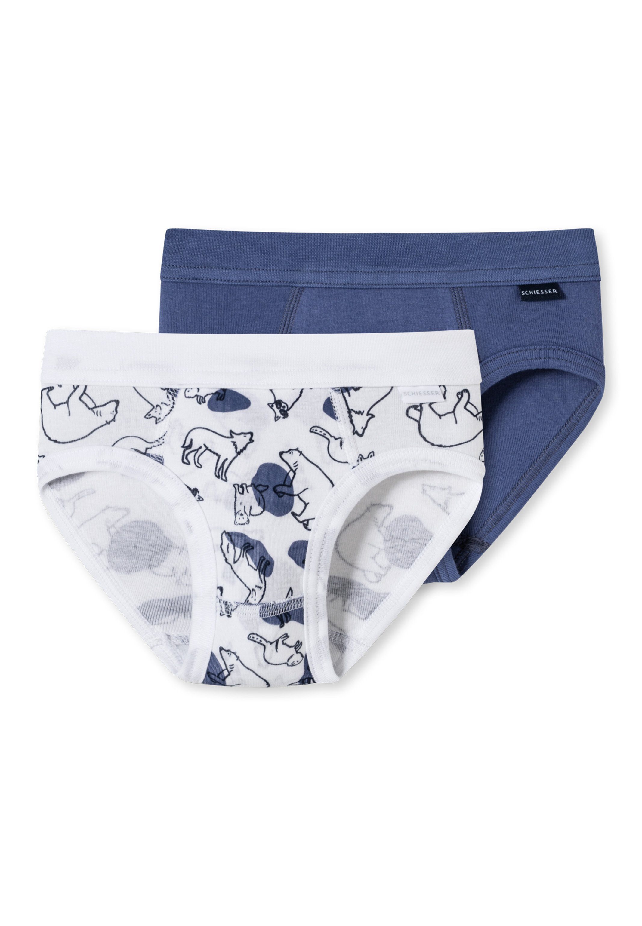 Schiesser Cotton Feinripp Organic Boys Unterhosen gemustert Baumwolle (Spar-Set, Sportslips Kids Blau - - / 2-St) Eingriff - Slip Pack Ohne 2er