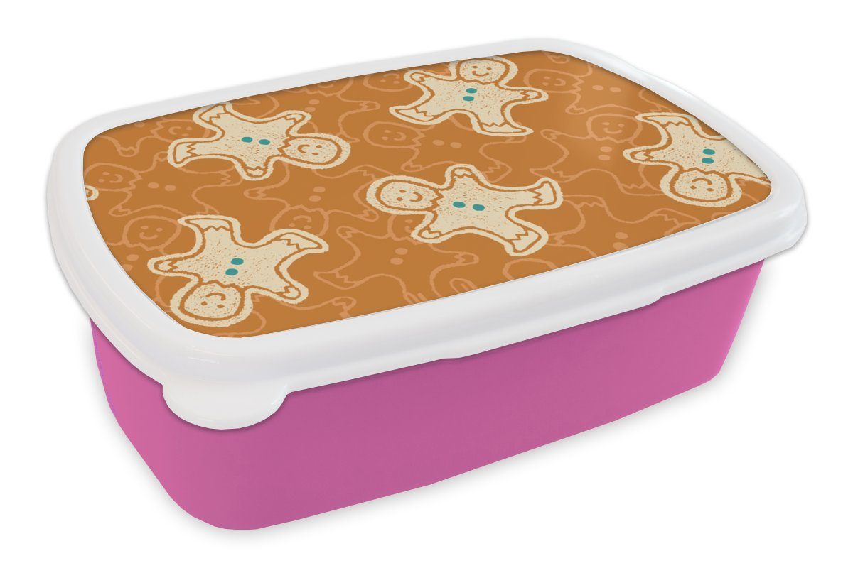 Brotbox Erwachsene, für (2-tlg), Lunchbox Schnittmuster MuchoWow Lebkuchen Kunststoff, - Snackbox, Brotdose Kinder, Kunststoff Mädchen, Plätzchen, - rosa