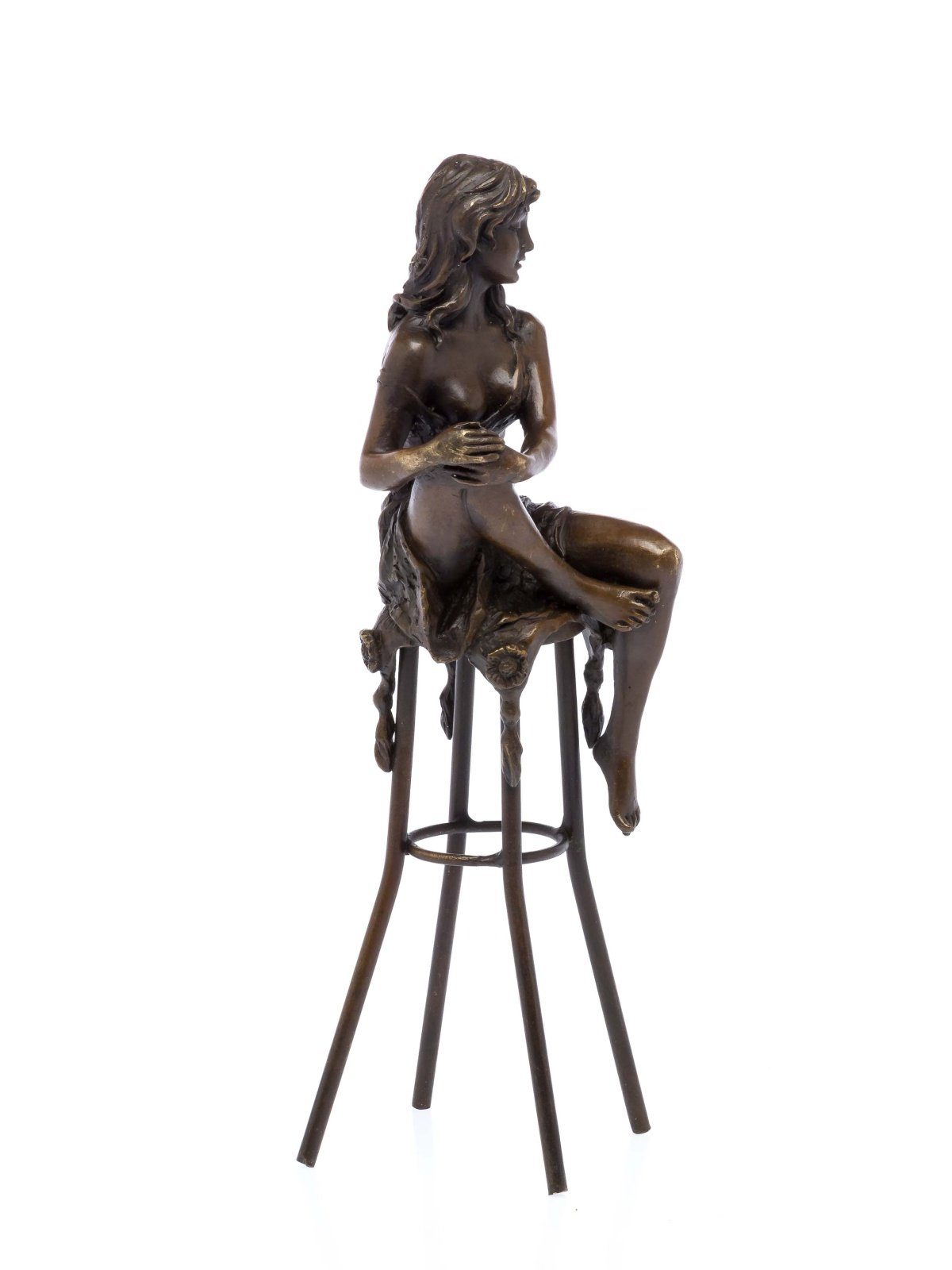 scu auf Barhocker Akt Aubaho Skulptur Bronzefigur erotische Bronze Frau Skulptur Kunst