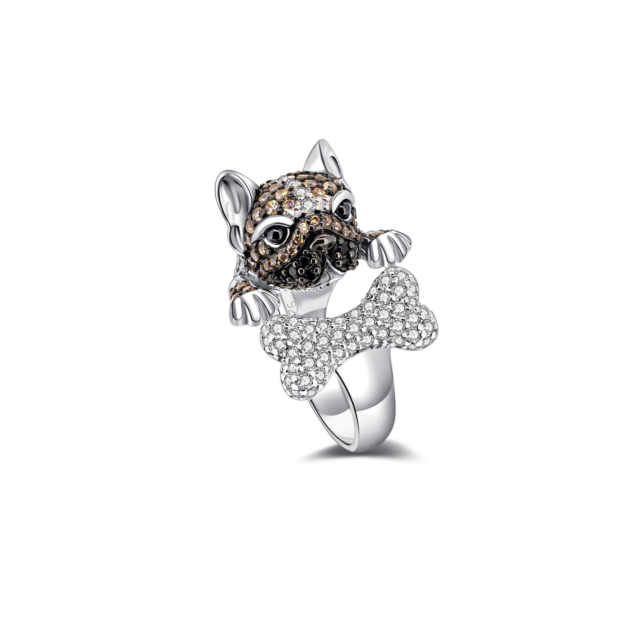 Seinerzeit FLORA & FAUNA Silberring Chief Hunde Ring (1-tlg), Material: 925 Sterling Silber, rhodiniert, geschwärzt