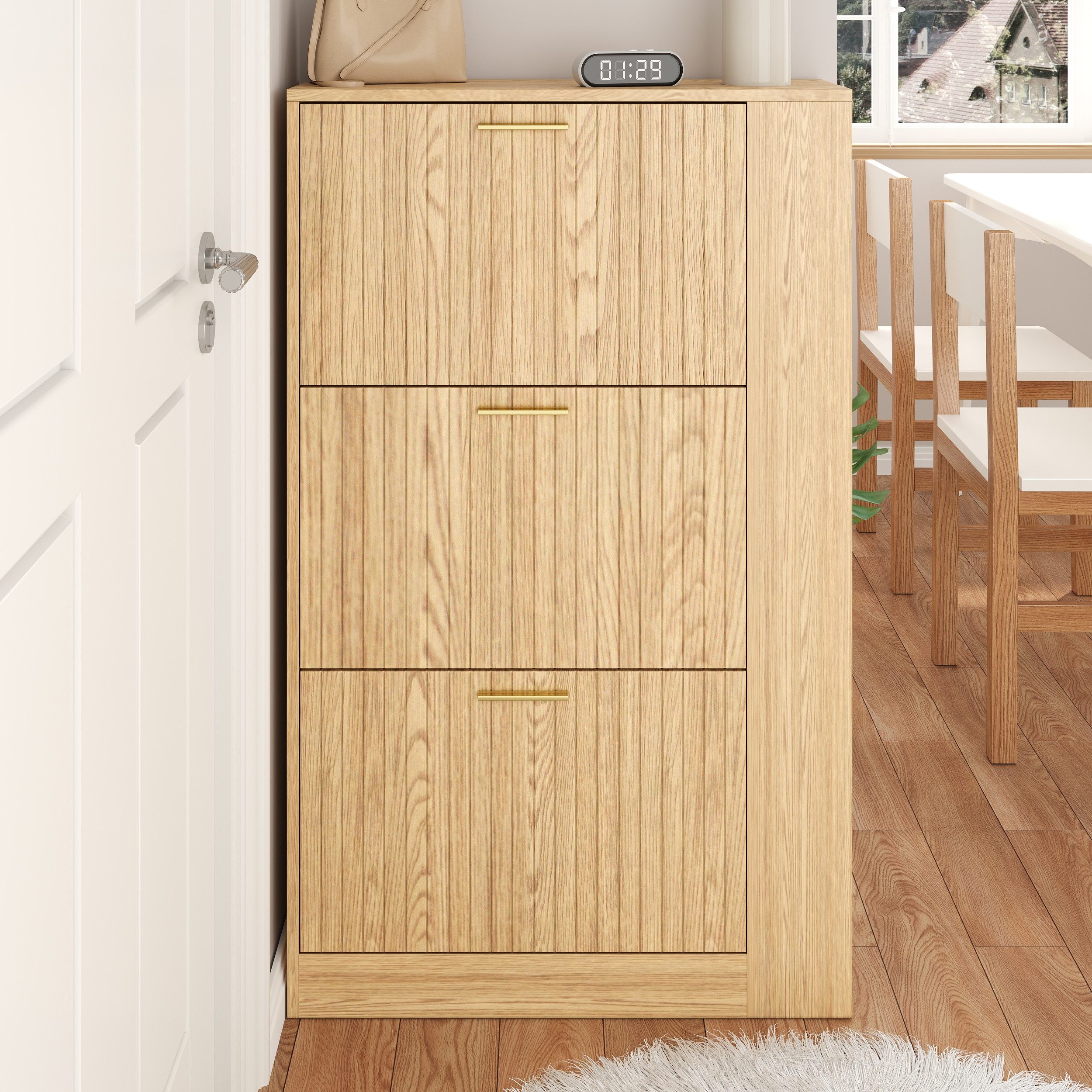 HAUSS SPOLE Schuhschrank mit Regalfächer,Schuhregal Hochschuhschrank für Eingangsbereich/Foyer (Packung, 1-St., Schuhschrank aus Holz, offene Regalfächer, stilvoll und praktisch) Geeignet für die Aufstellung im Eingangsbereich oder Foyer.
