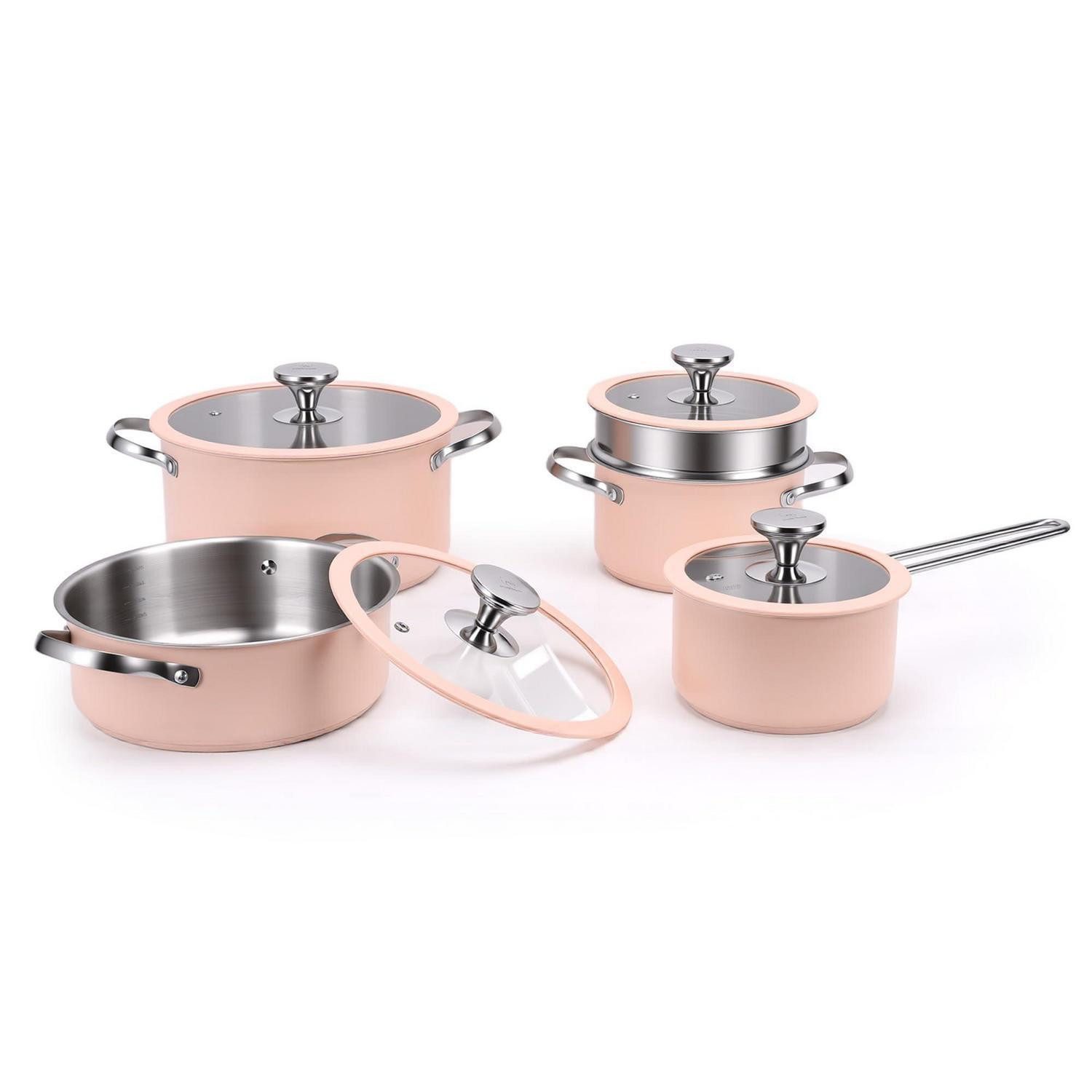 LuxusKollektion Topf-Set Edelstahl Kochgeschirr Set Keramik Pink