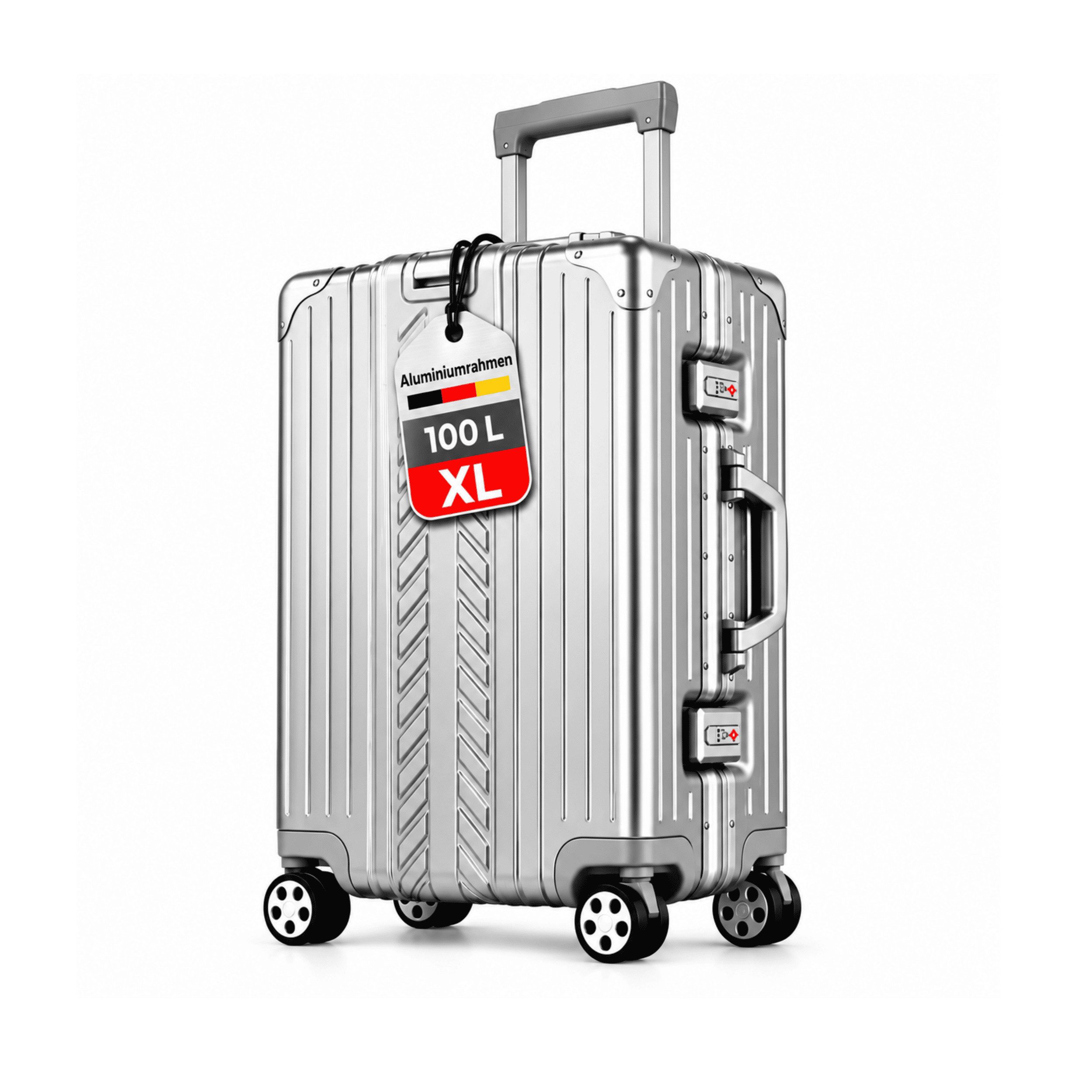 WINLIFE Trolley Koffer Größe XL -75cm Alu-Rahmen Hartschalen Reisekoffer Silber, Robustheit/Kabinentrolley/Handgepäck Farbe-Silber
