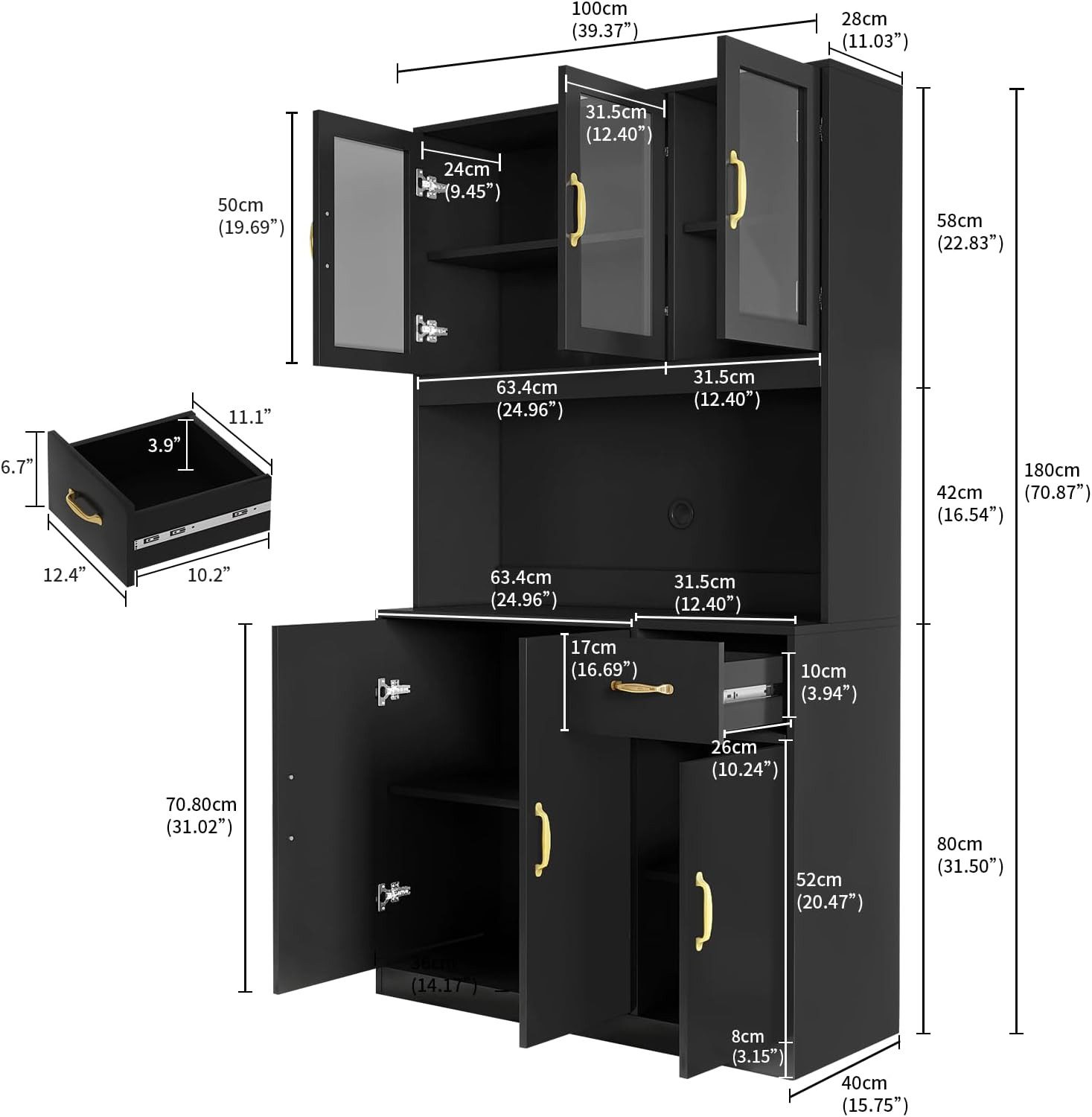 VOWNER Küchenbuffet mit 5 Schränken,Verstellbaren Einlegeböden 100*180*28cm günstig online kaufen
