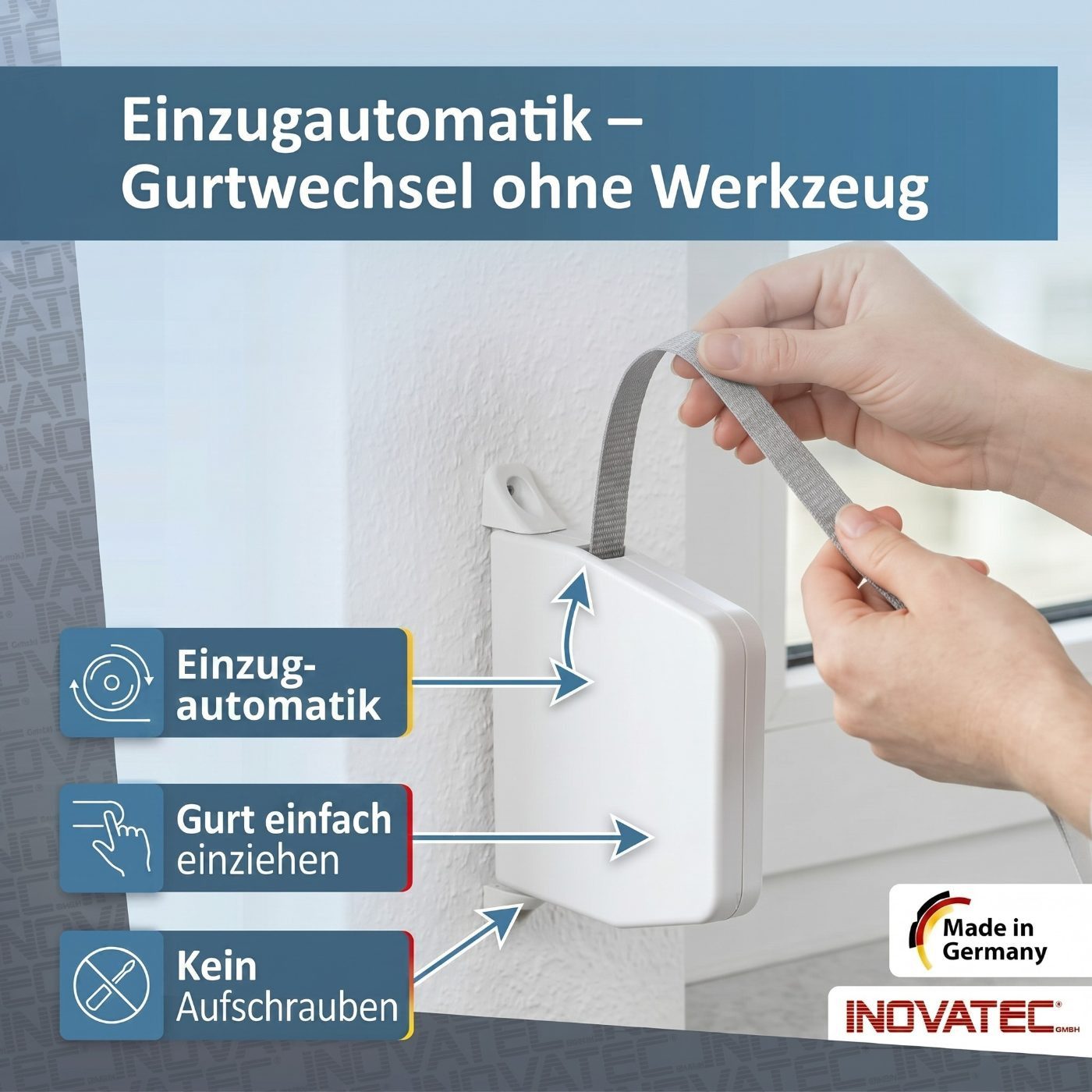 Inovatec Aufputz-Gurtwickler Rollladen Aufschraubwickler Mini + 5 m Gurtband, Gurtbreite 14 mm, 1-tlg.
