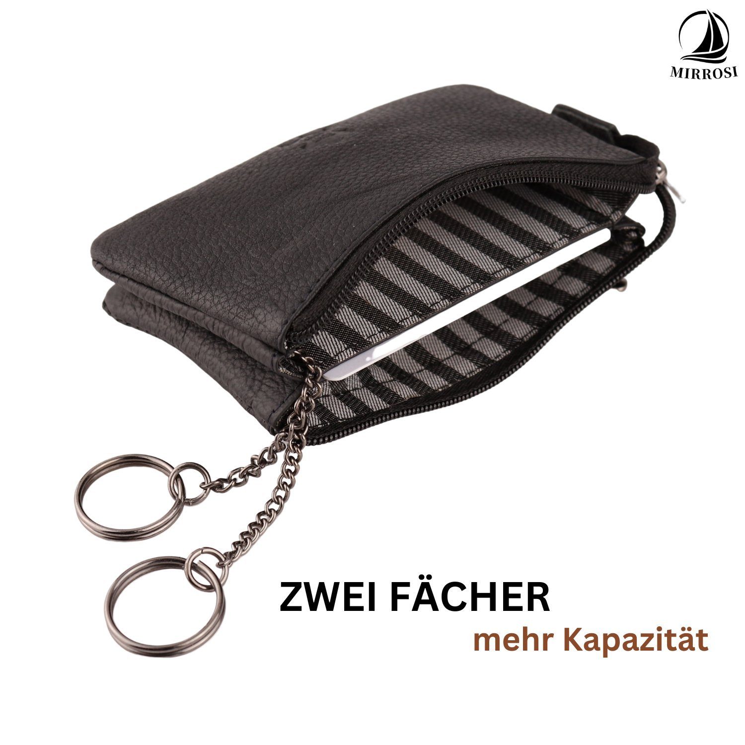 MIRROSI Schlüsseltasche UNISEX Echtleder mit zwei Fächern, 1 Steckfach, Schlüsseletui für Damen und Herren – Bild 4 von 4