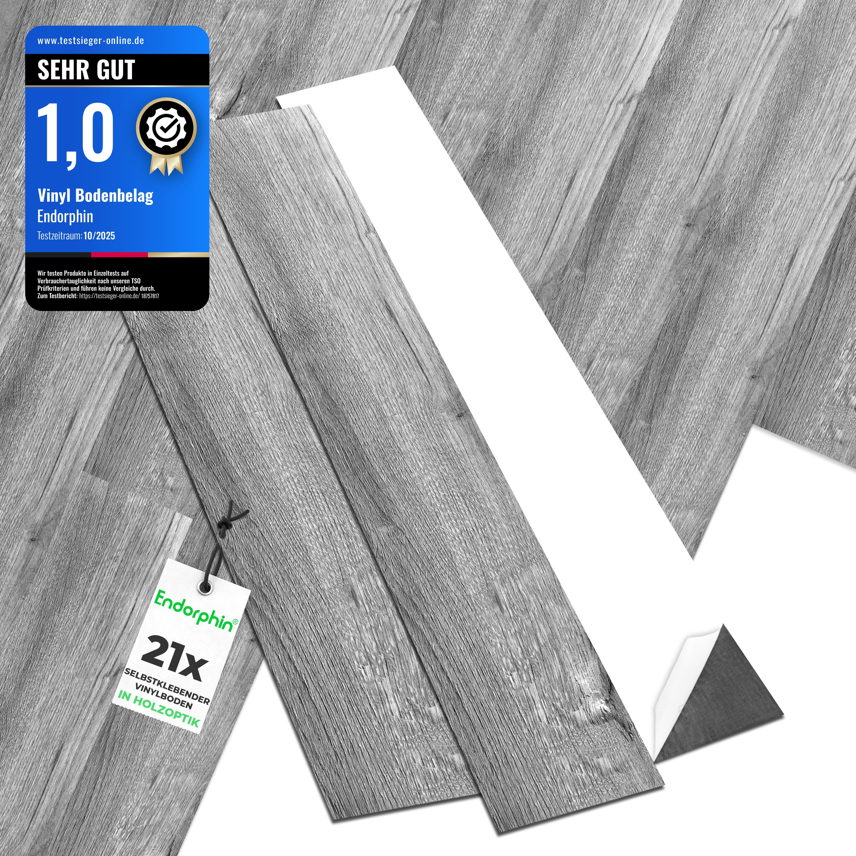 Endorphin Виниловый ламинат Виниловый ламинат selbstklebend in Holzoptik Dunkelgrau 2,93qm, mit fühlbarer Oberfläche