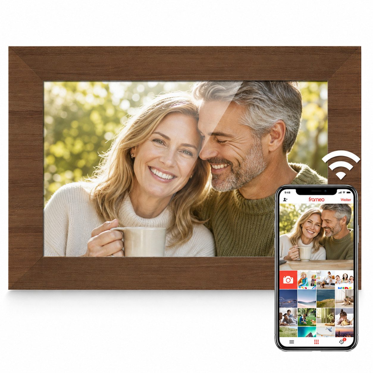 Vornix 10,1 Zoll Digitale Demenz Uhr Touchscreen Digitaler Bilderrahmen (32 GB Speicher, WLAN & Frameo App, inkl. 6 Zoll Holzrahmen)