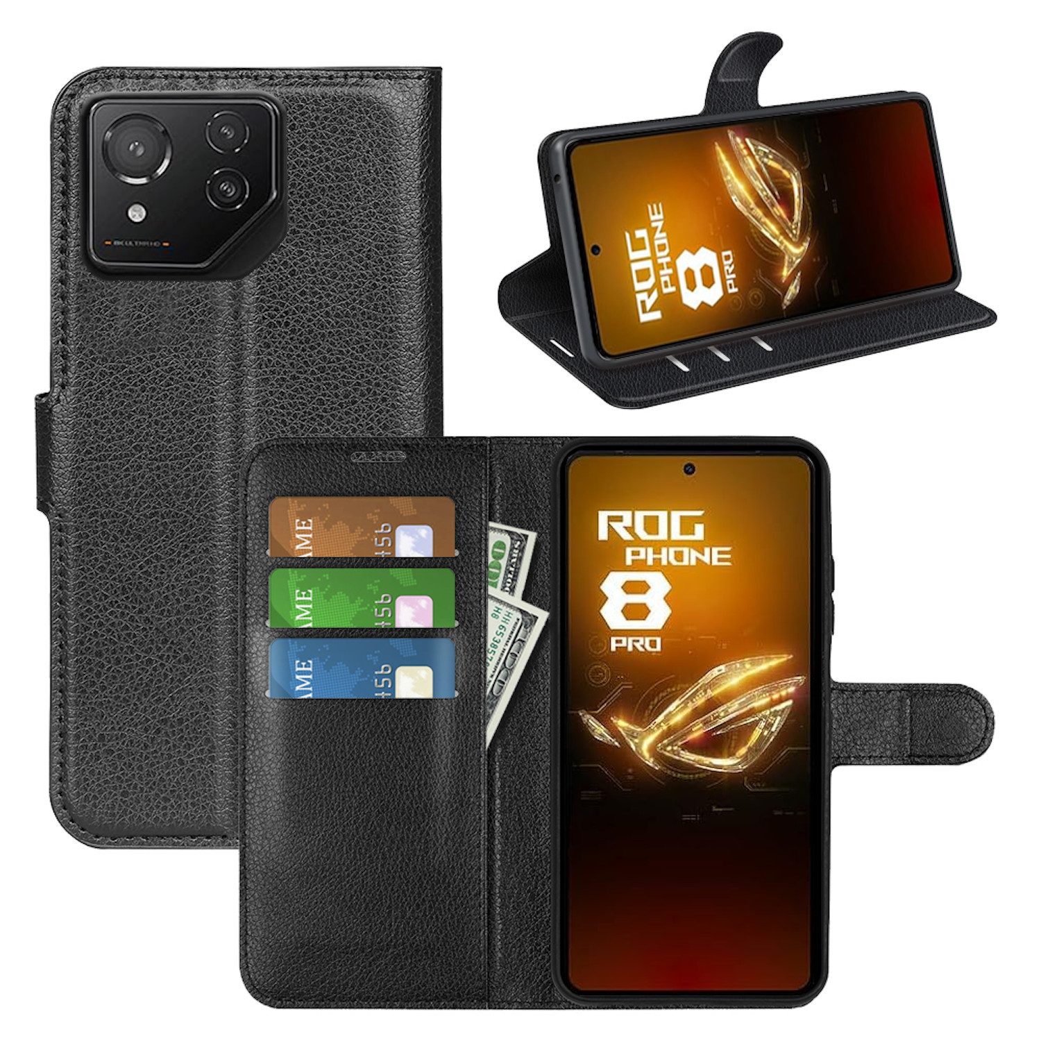 Wigento Smartphone-Hülle Für Asus ROG Phone 8 / 8 Pro Kunst Leder Book Wallet Schutz Tasche