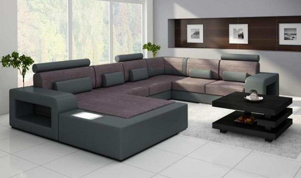 mit Ecksofa, JVmoebel Beleuchtung Sofa Sofa Leder Textil Wohnlandschaft Stoff Couch